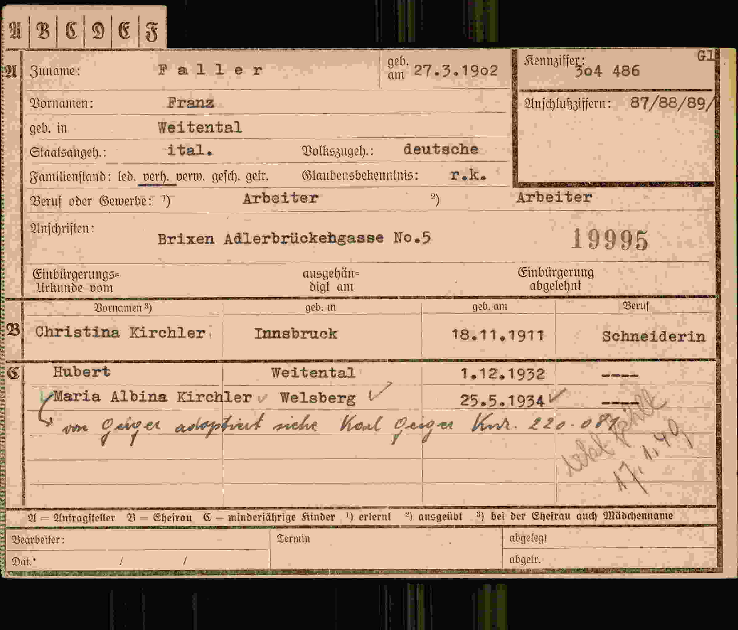 Dokument für Franz Faller