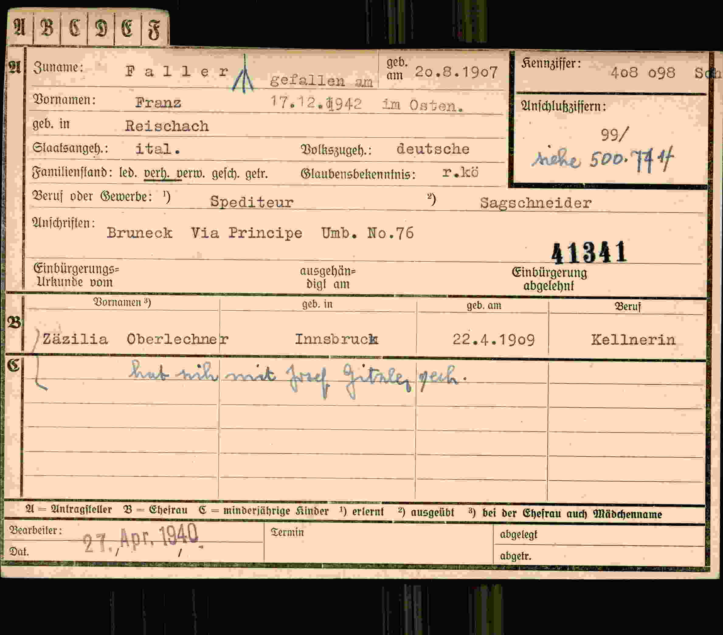 Dokument für Franz Faller