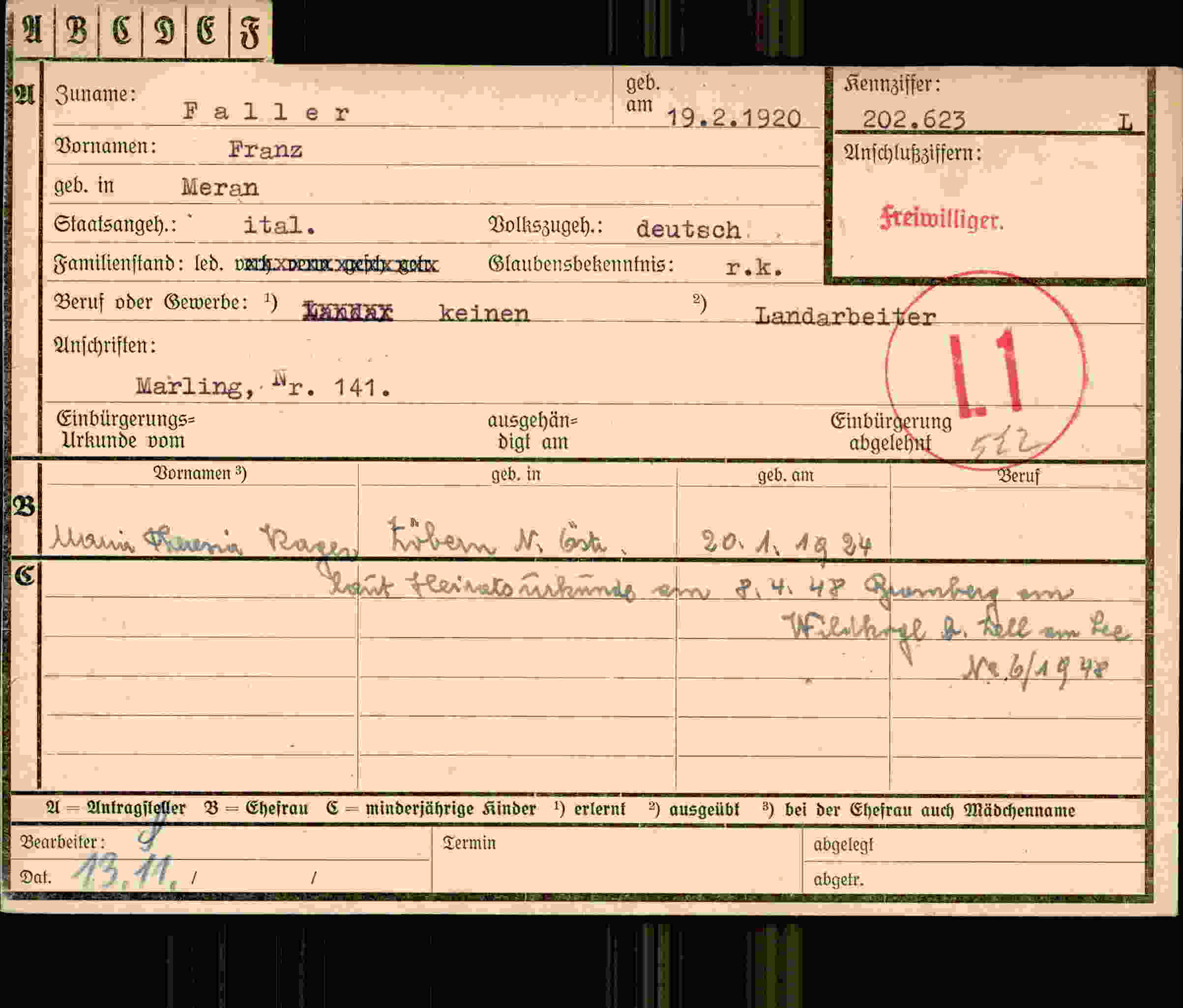 Dokument für Franz Faller