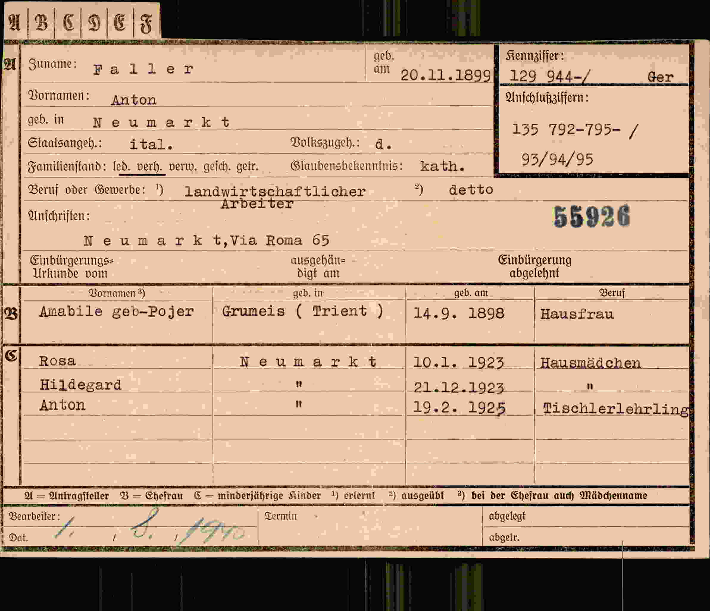 Dokument für Anton Faller