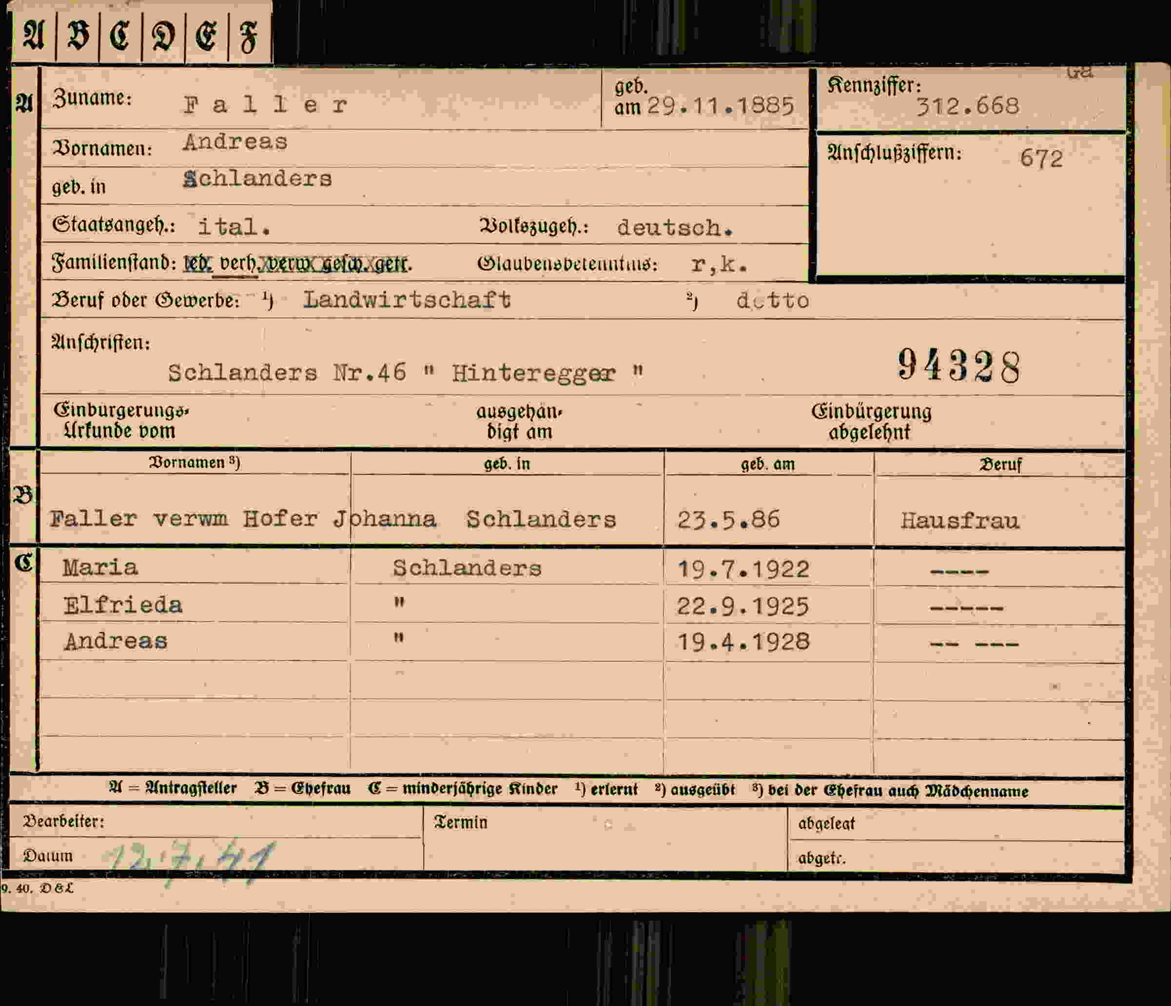 Vorderseite des Dokuments