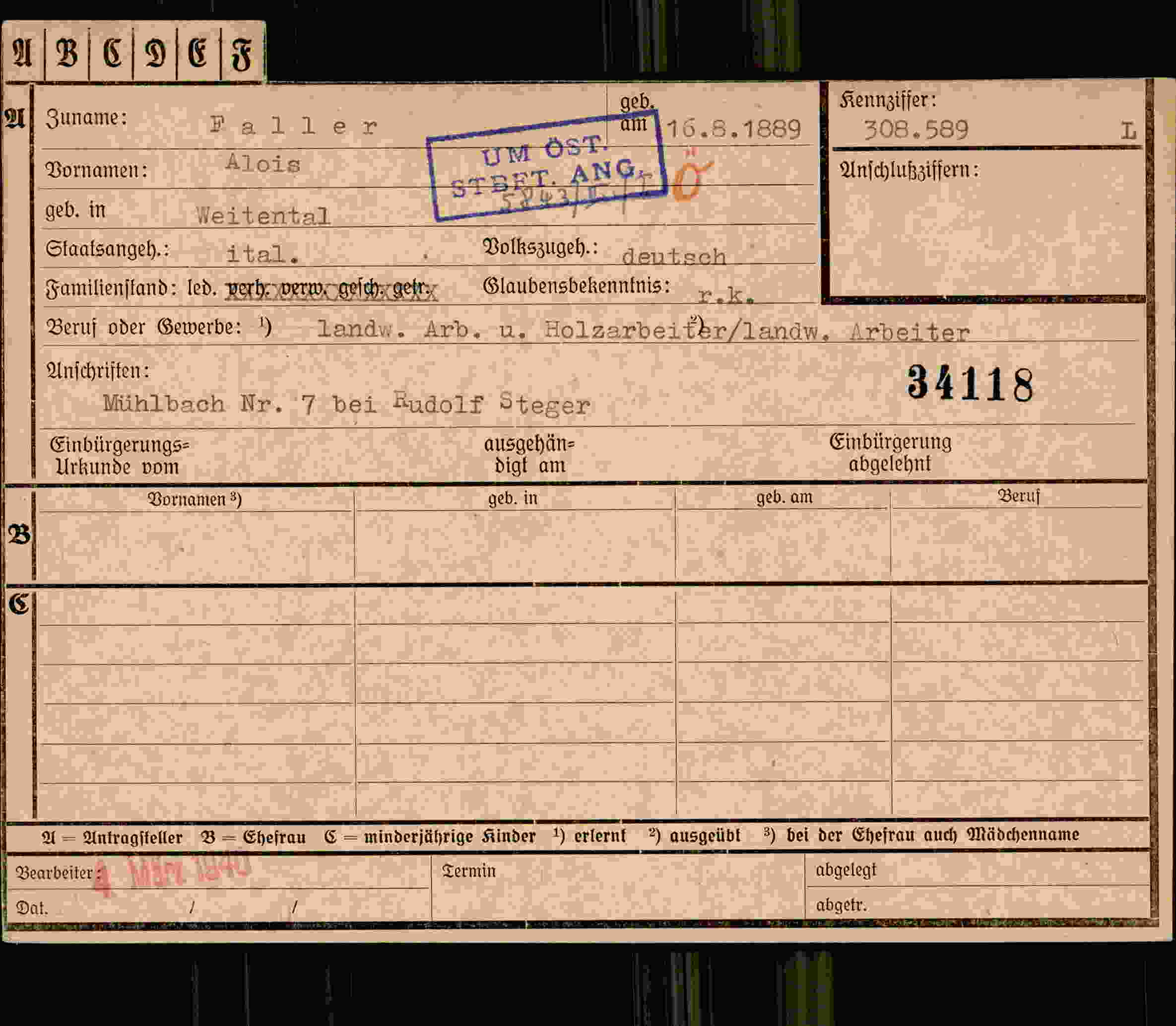 Dokument für Alois Faller