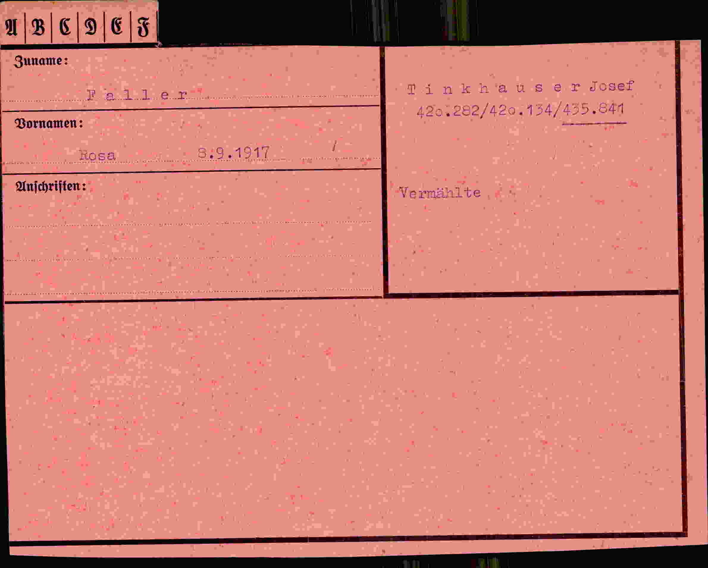 Dokument für Rosa Faller