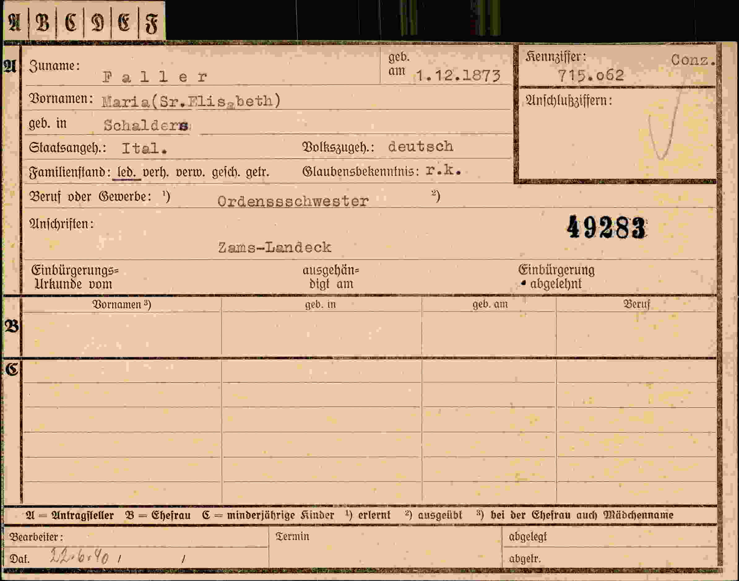 Dokument für Maria Faller
