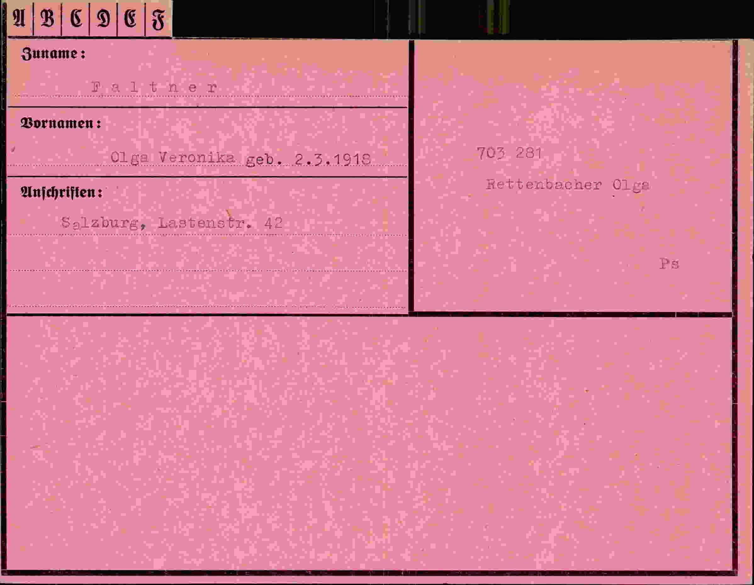 Dokument für Olga Veronika Faltner