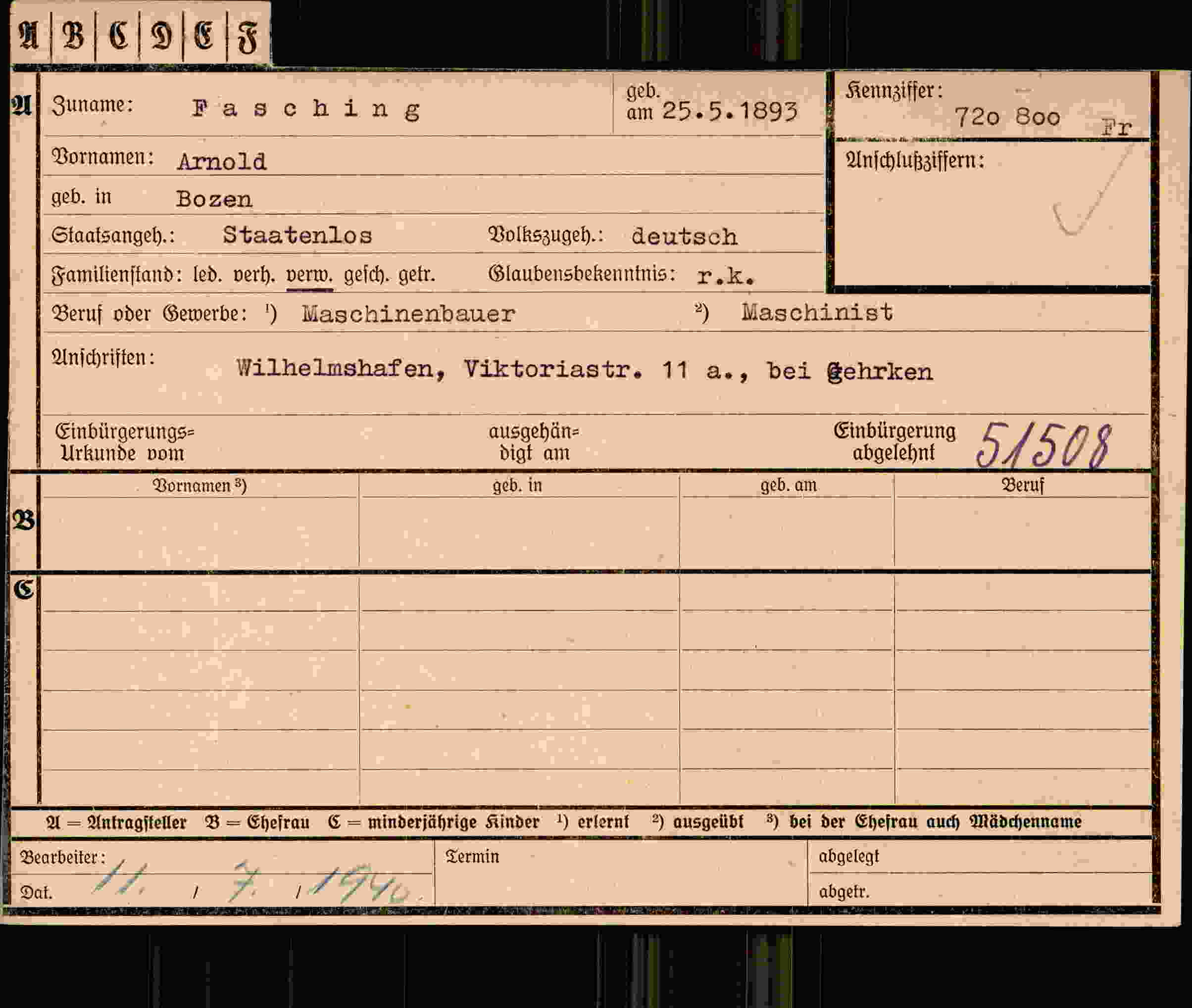 Dokument für Arnold Fasching