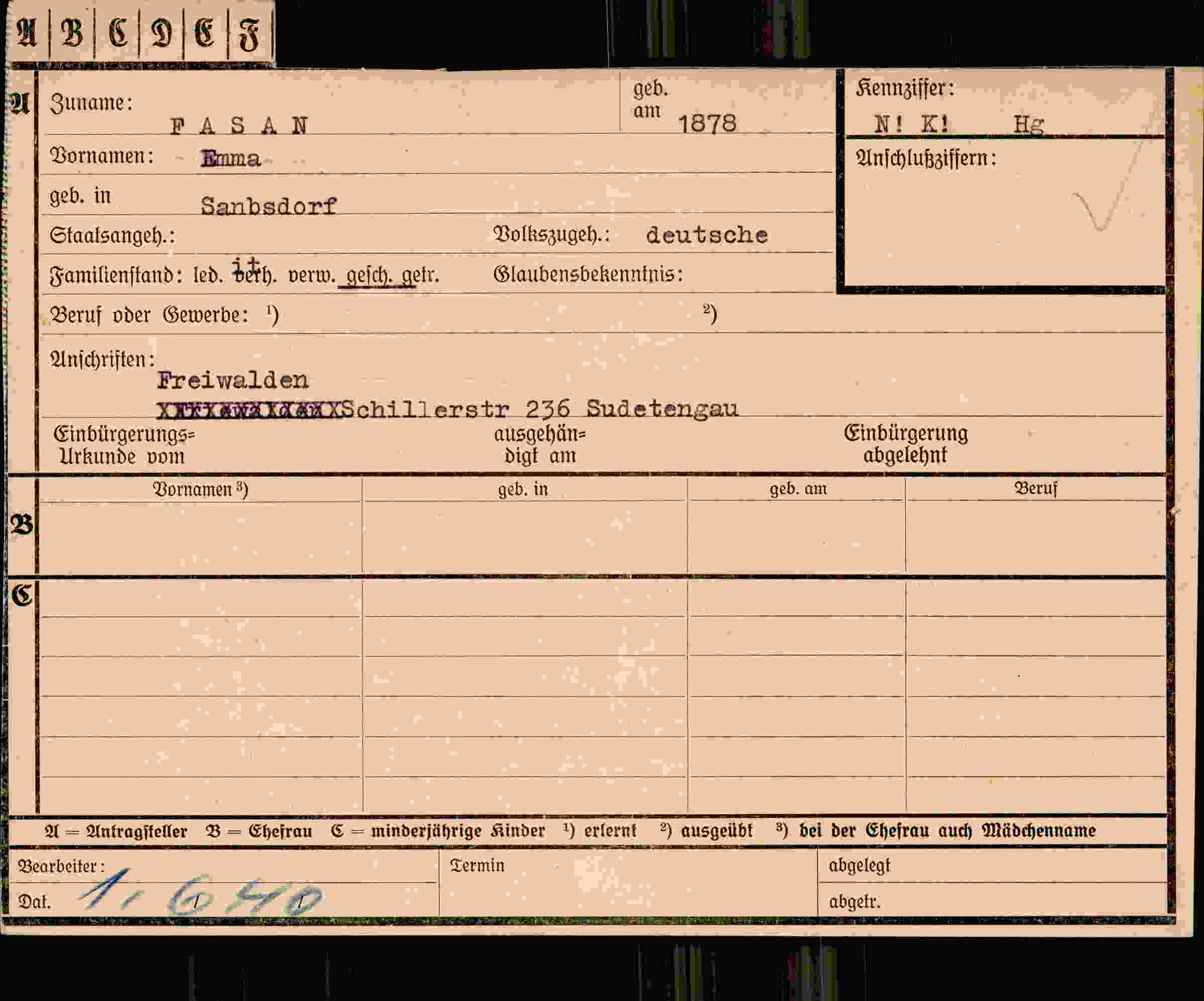 Vorderseite des Dokuments