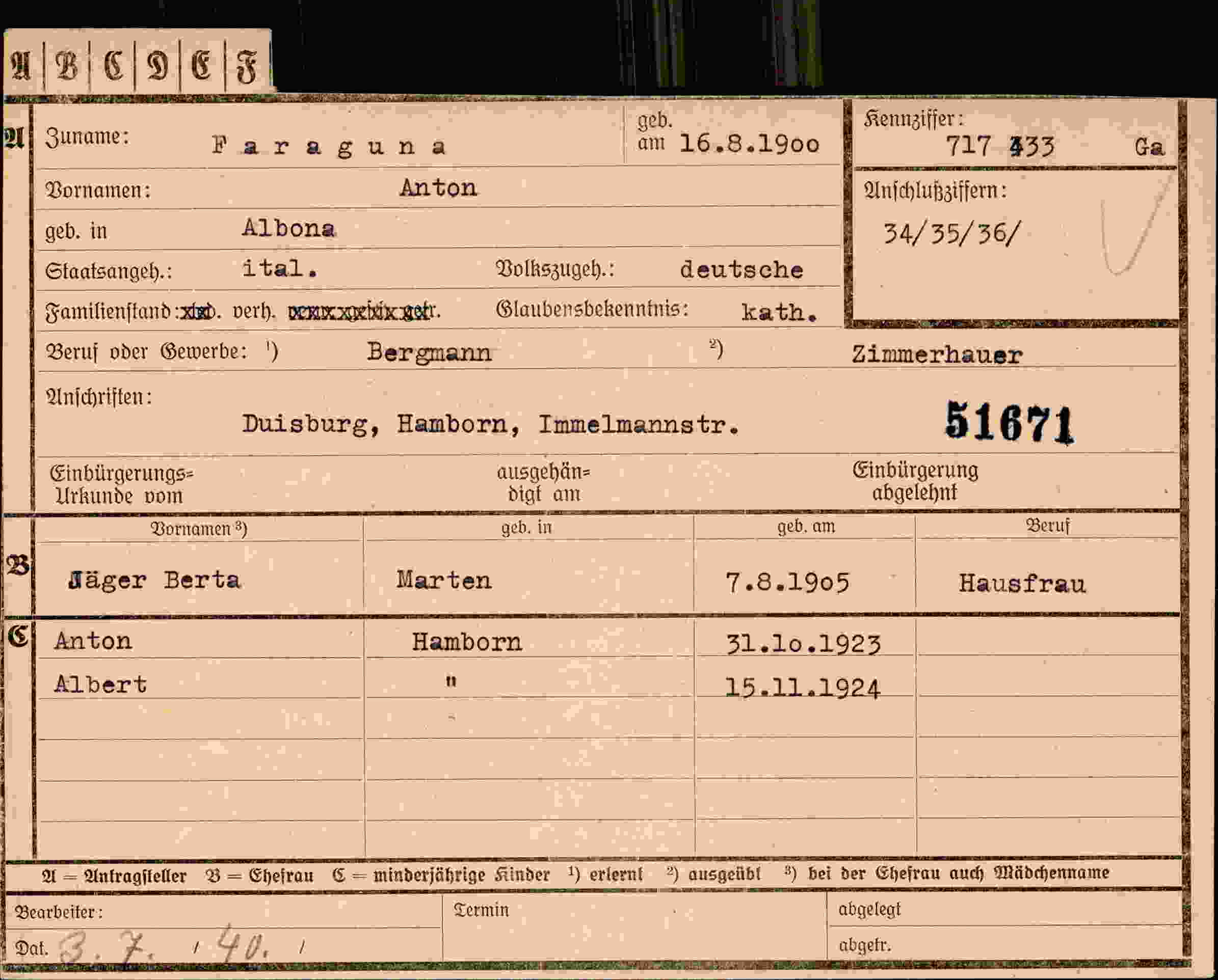 Vorderseite des Dokuments