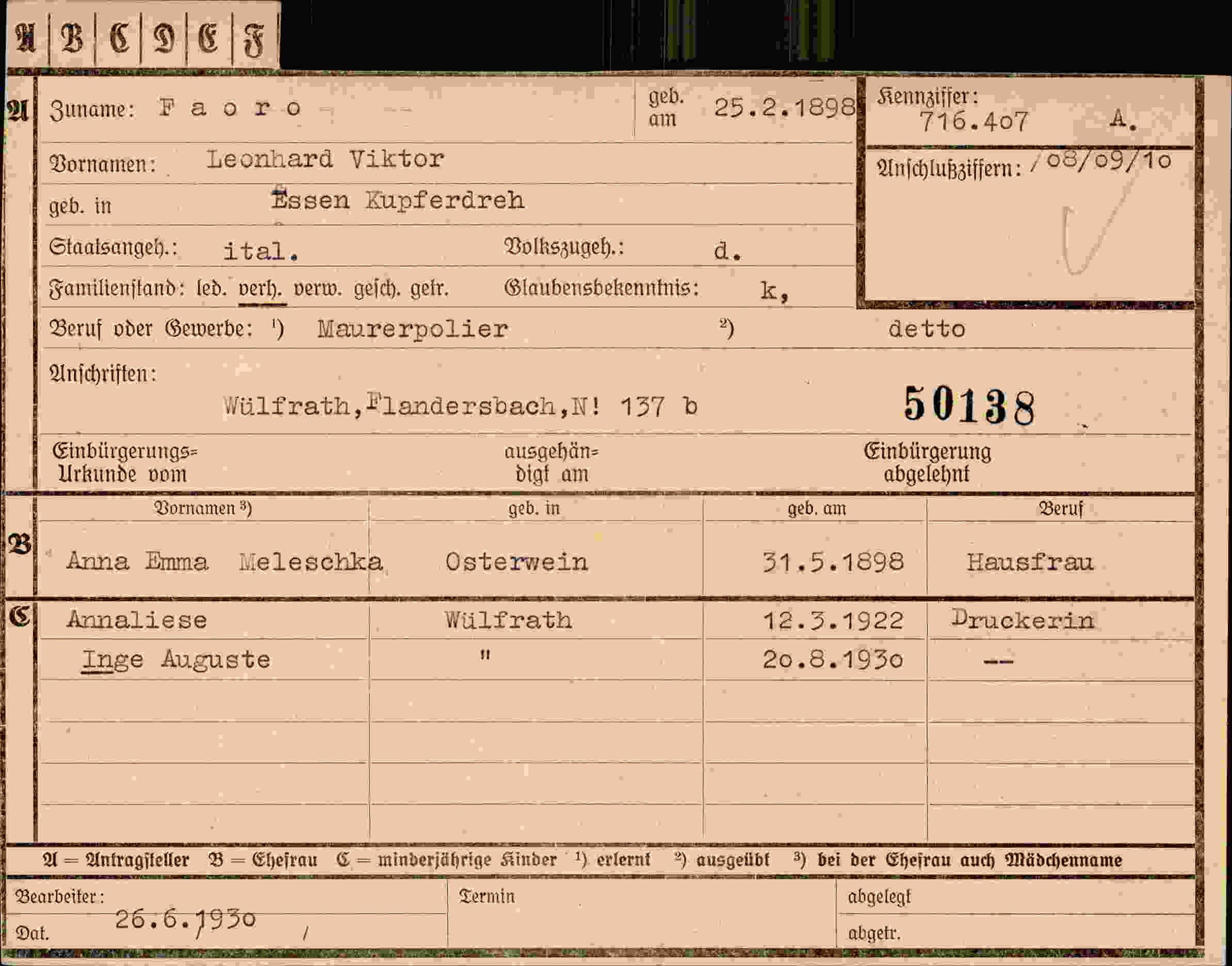 Dokument für Leonhard Viktor Faoro