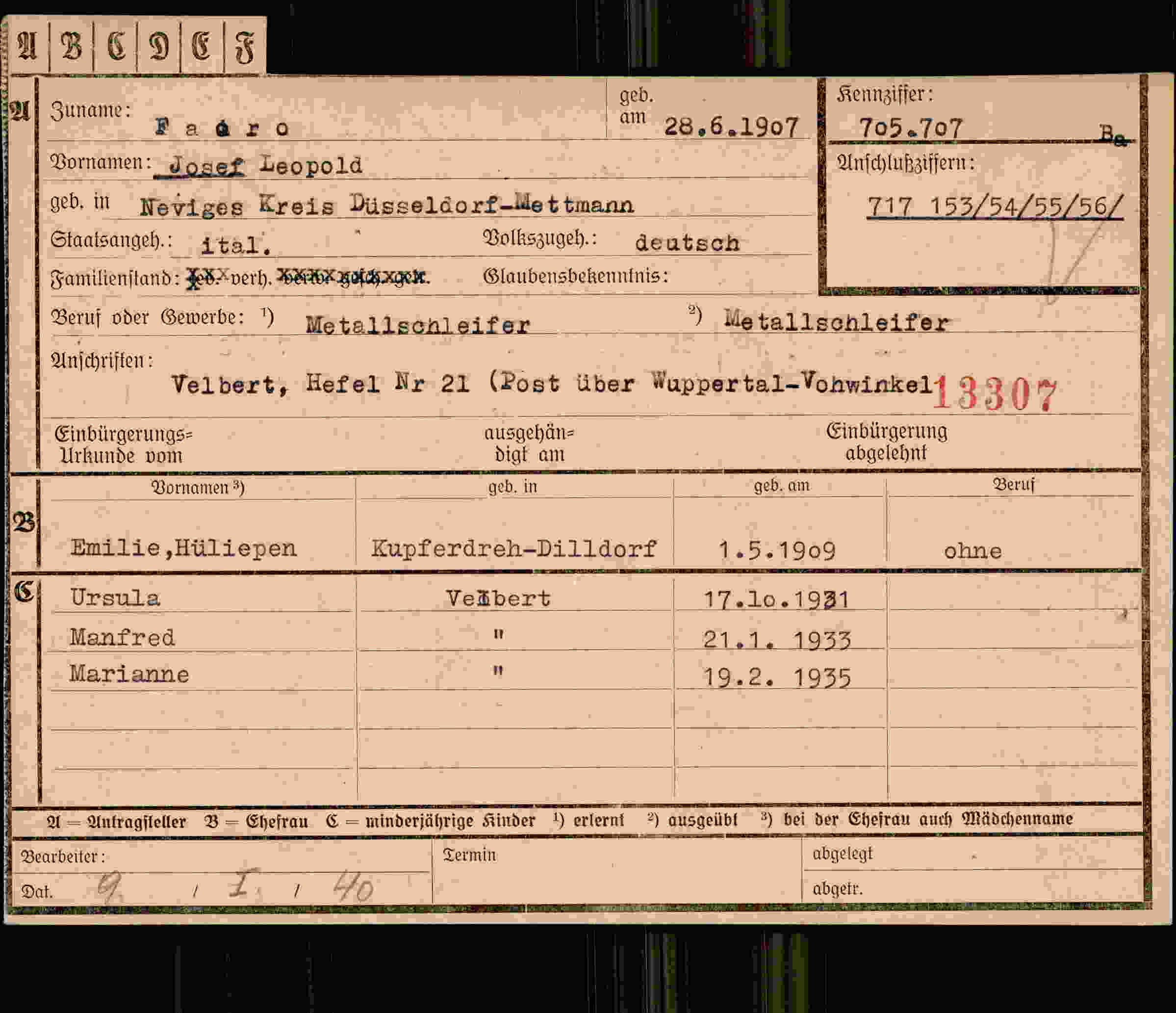 Dokument für Josef Leopold Fadro