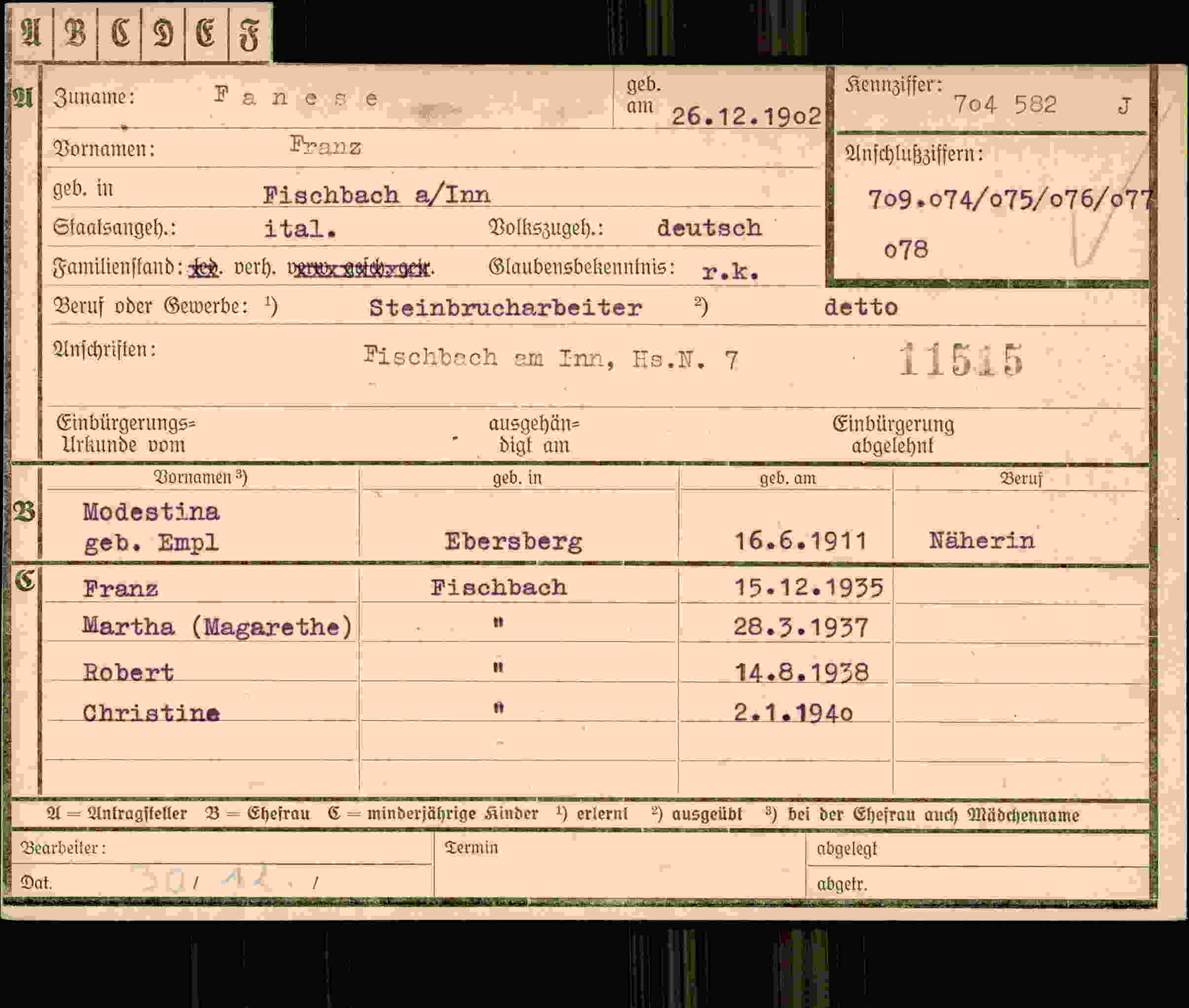 Dokument für Franz Fanese