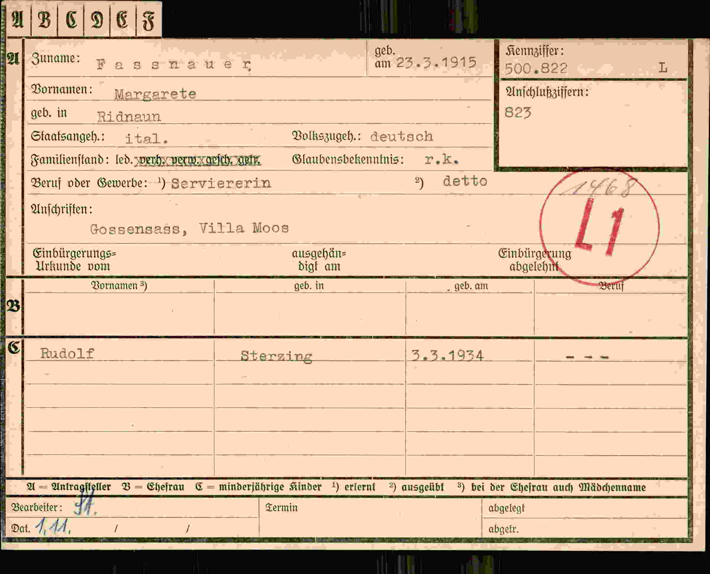 Dokument für Margarete Fassnauer