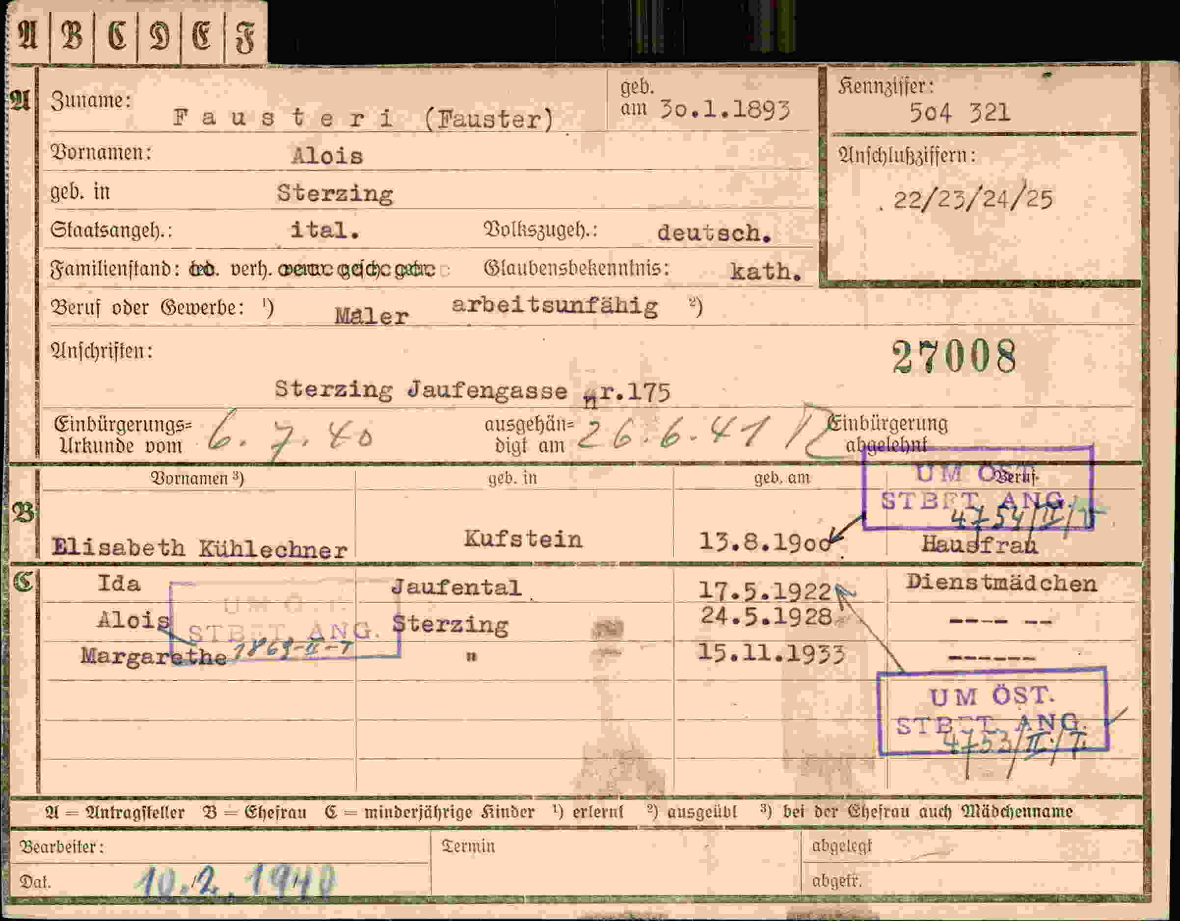 Dokument für Alois Fausteri
