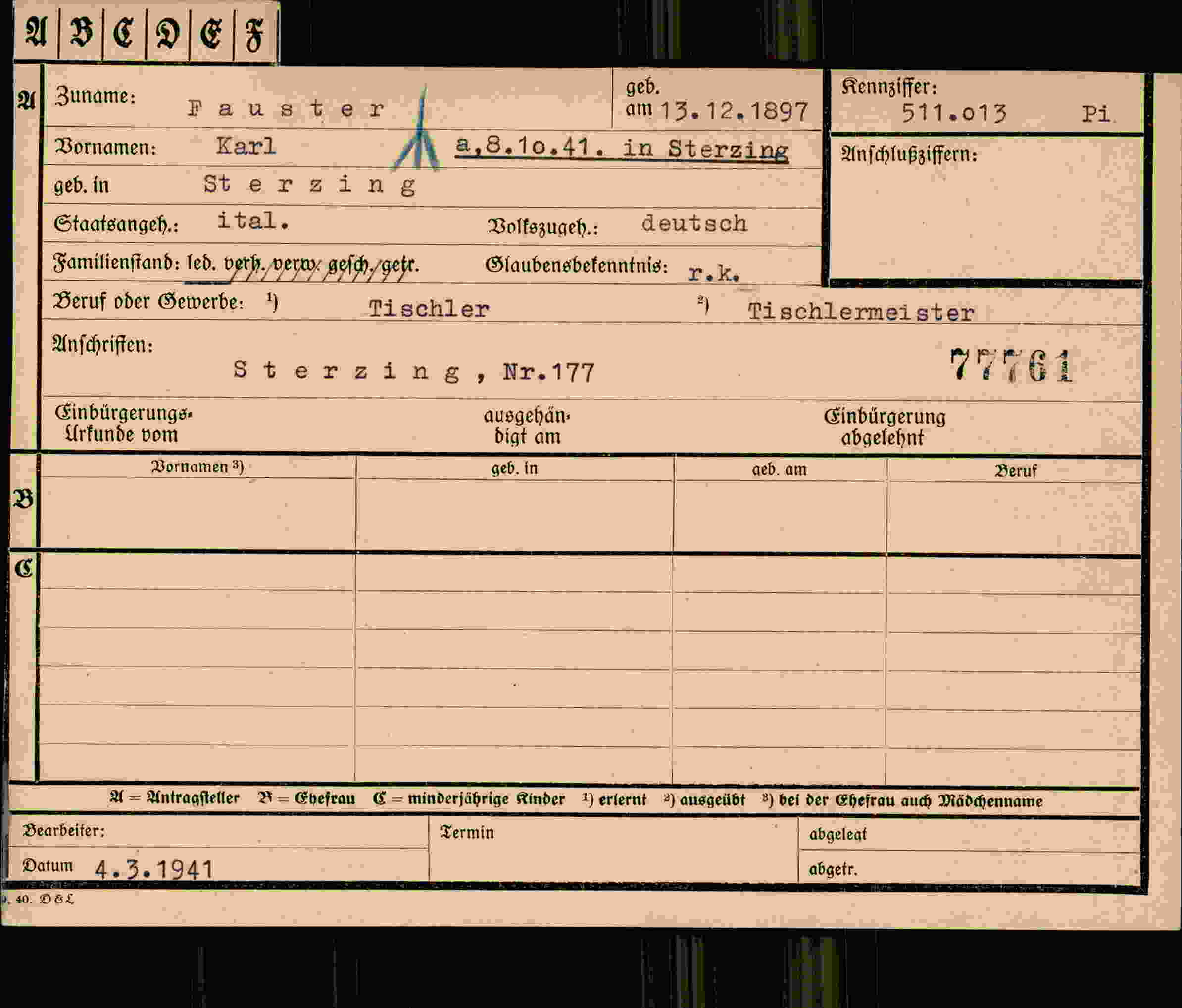 Dokument für Karl Fauster