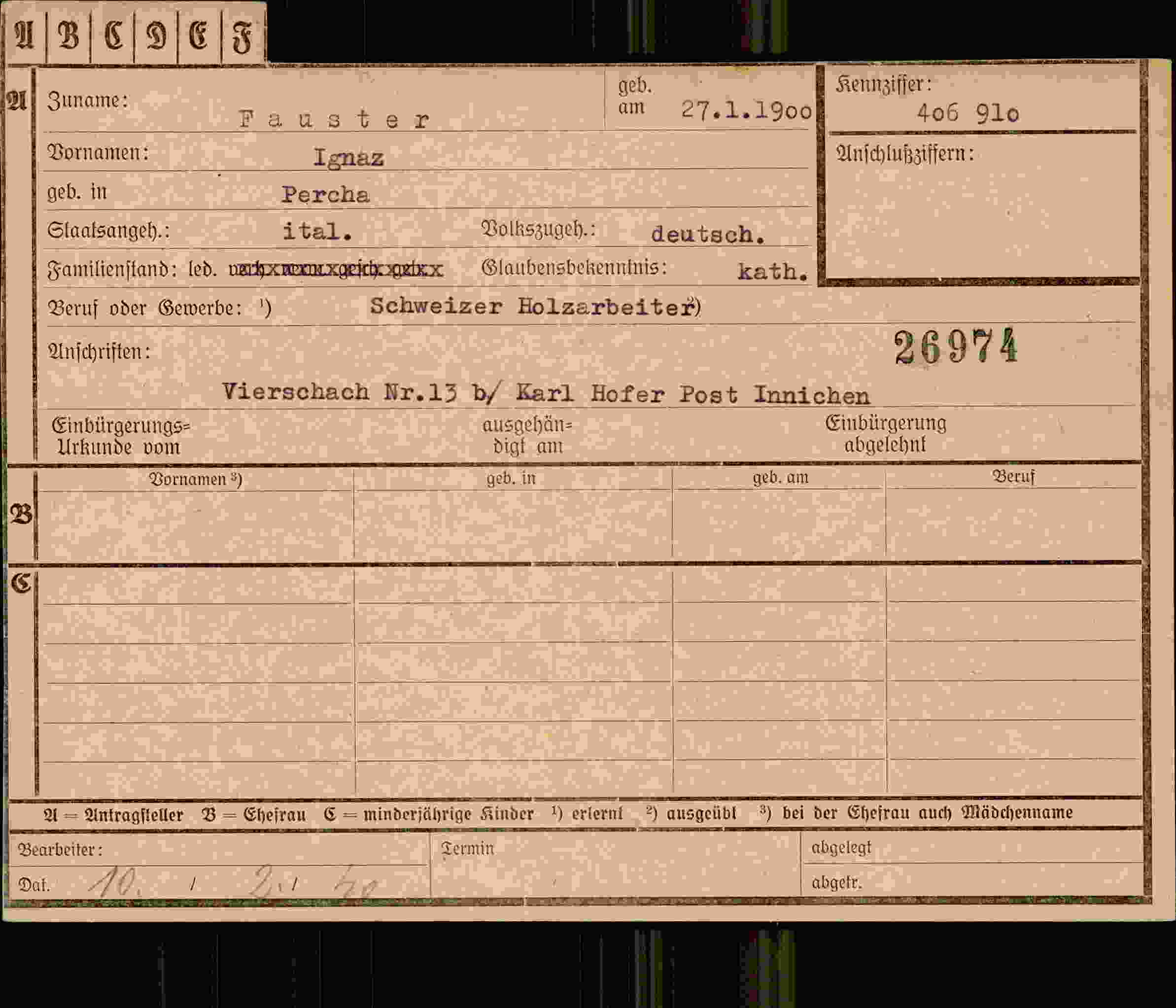 Dokument für Ignaz Fauster