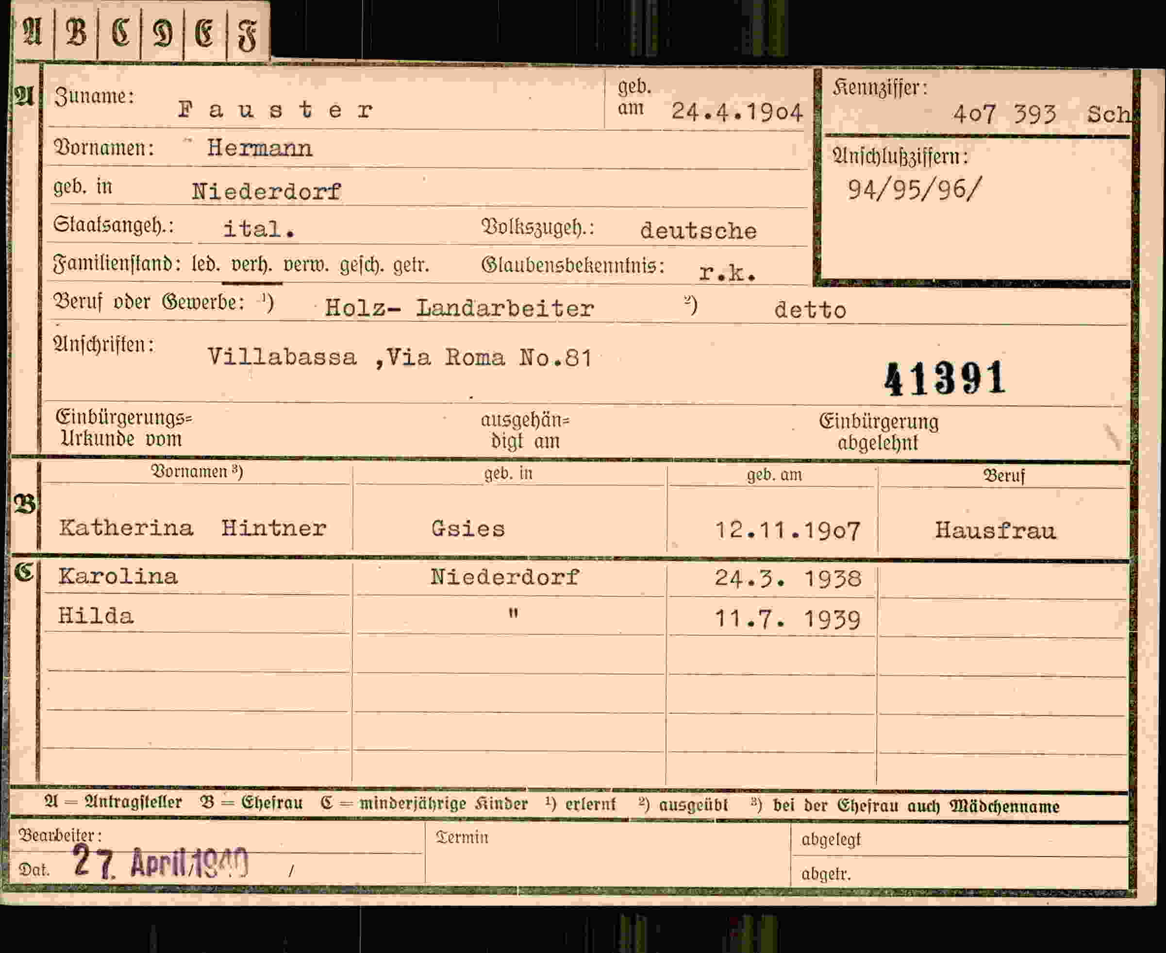 Vorderseite des Dokuments
