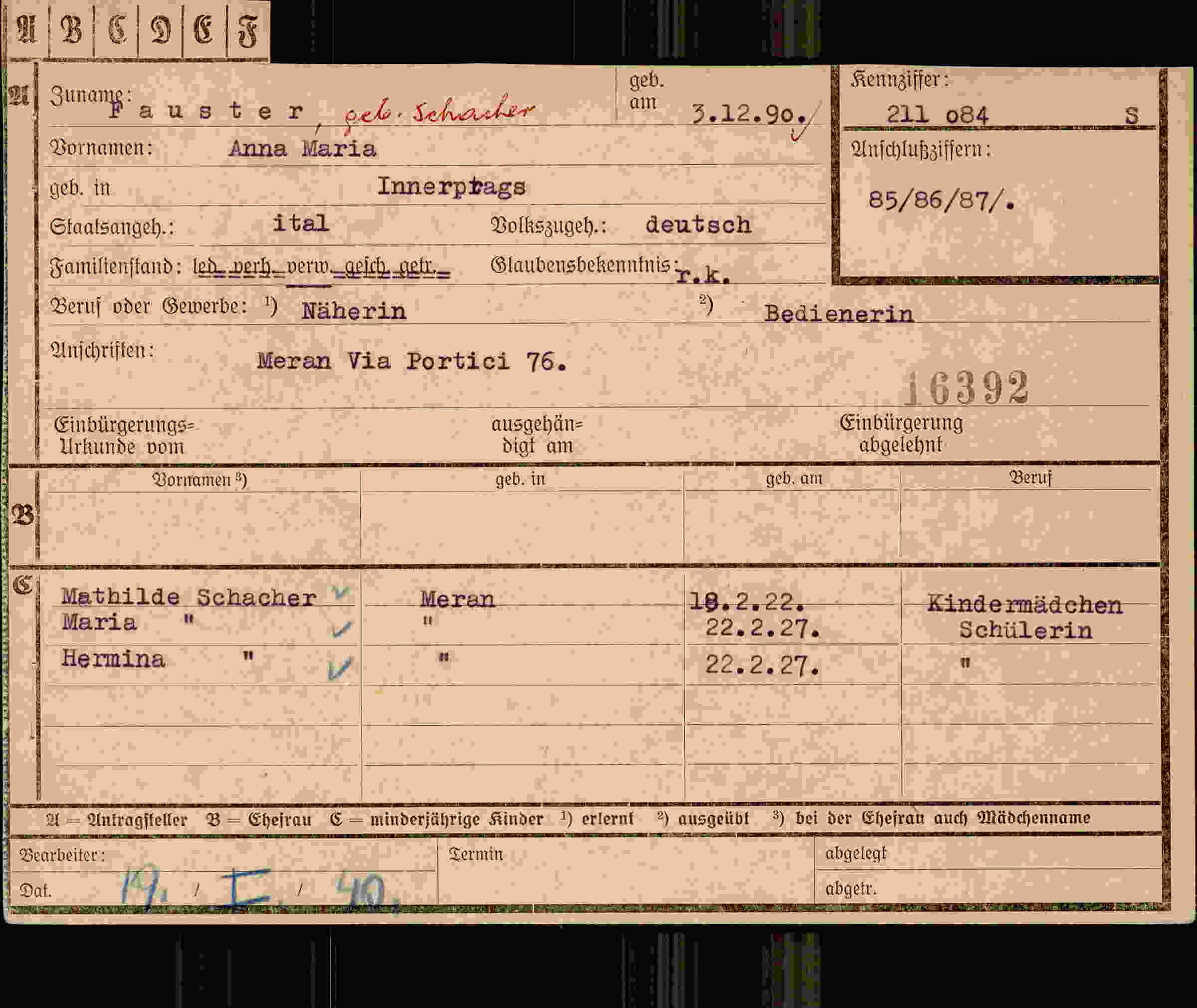 Dokument für Anna Maria Schacher
