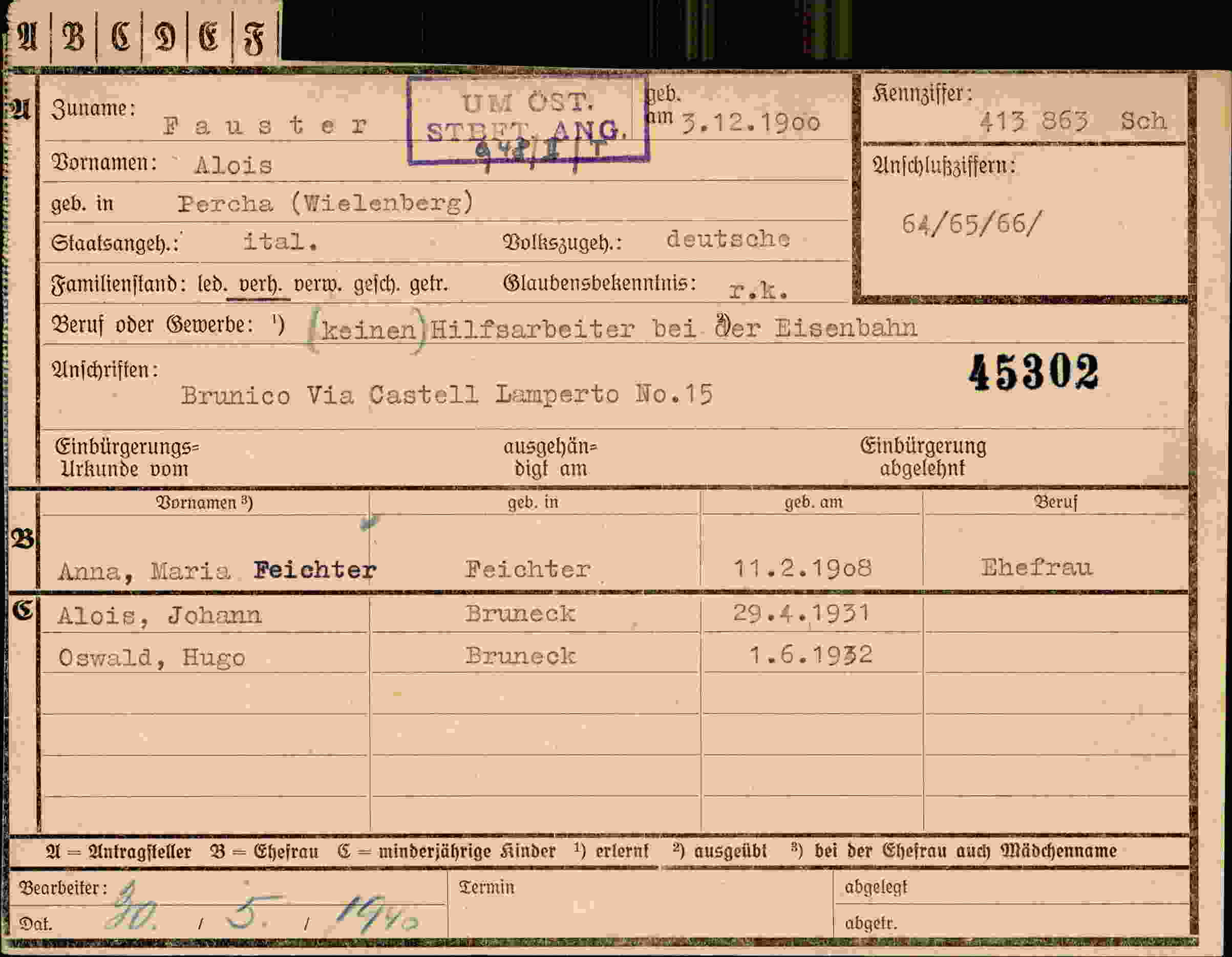 Dokument für Alois Fauster