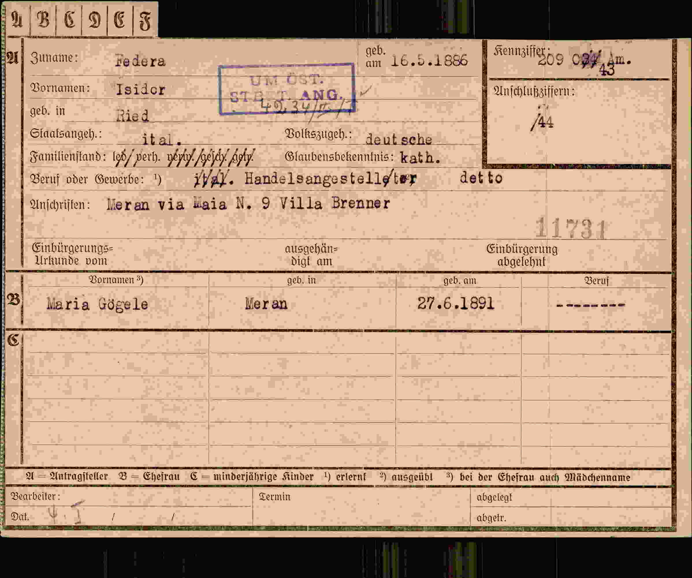 Dokument für Isidor Federa