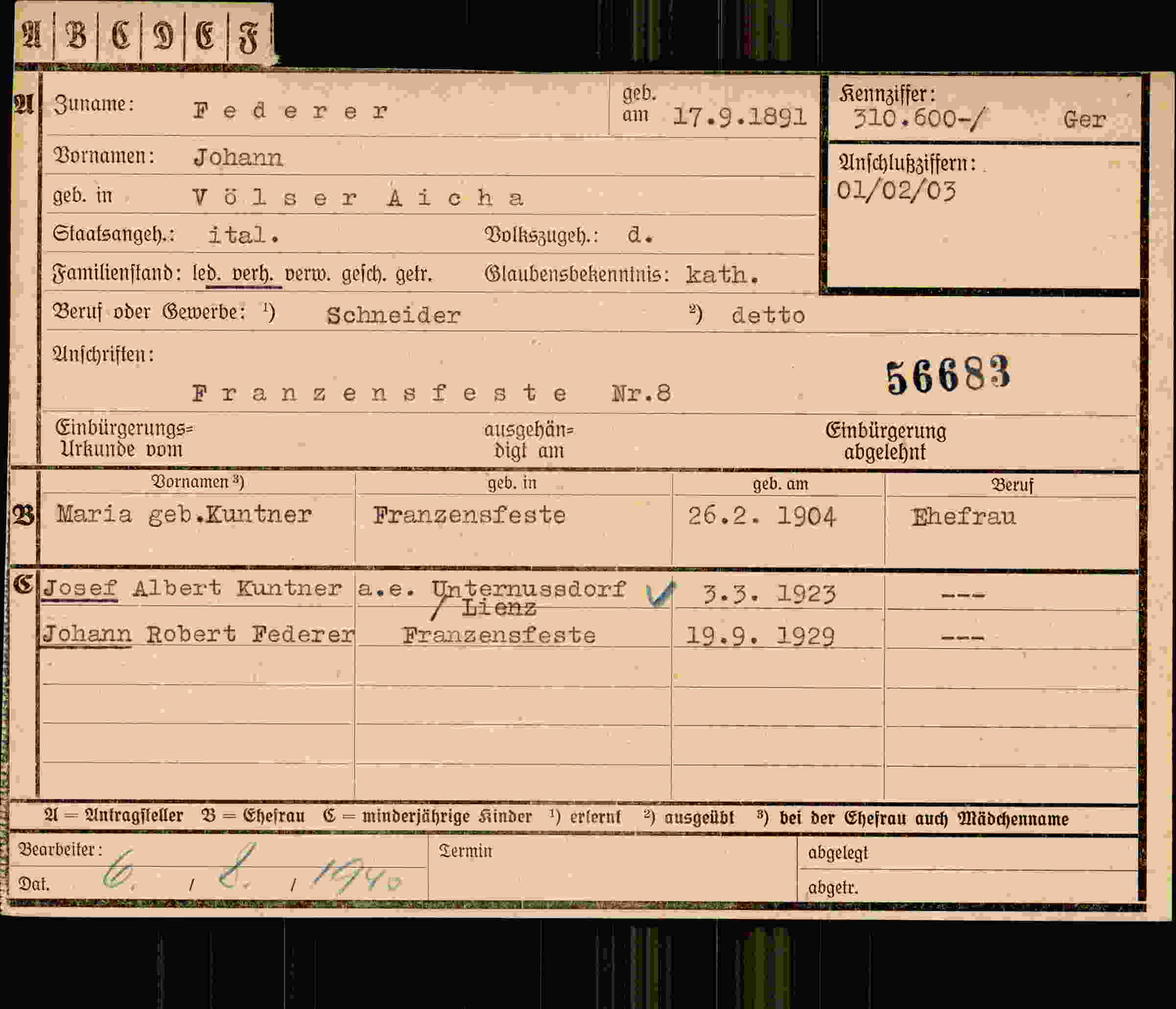 Vorderseite des Dokuments