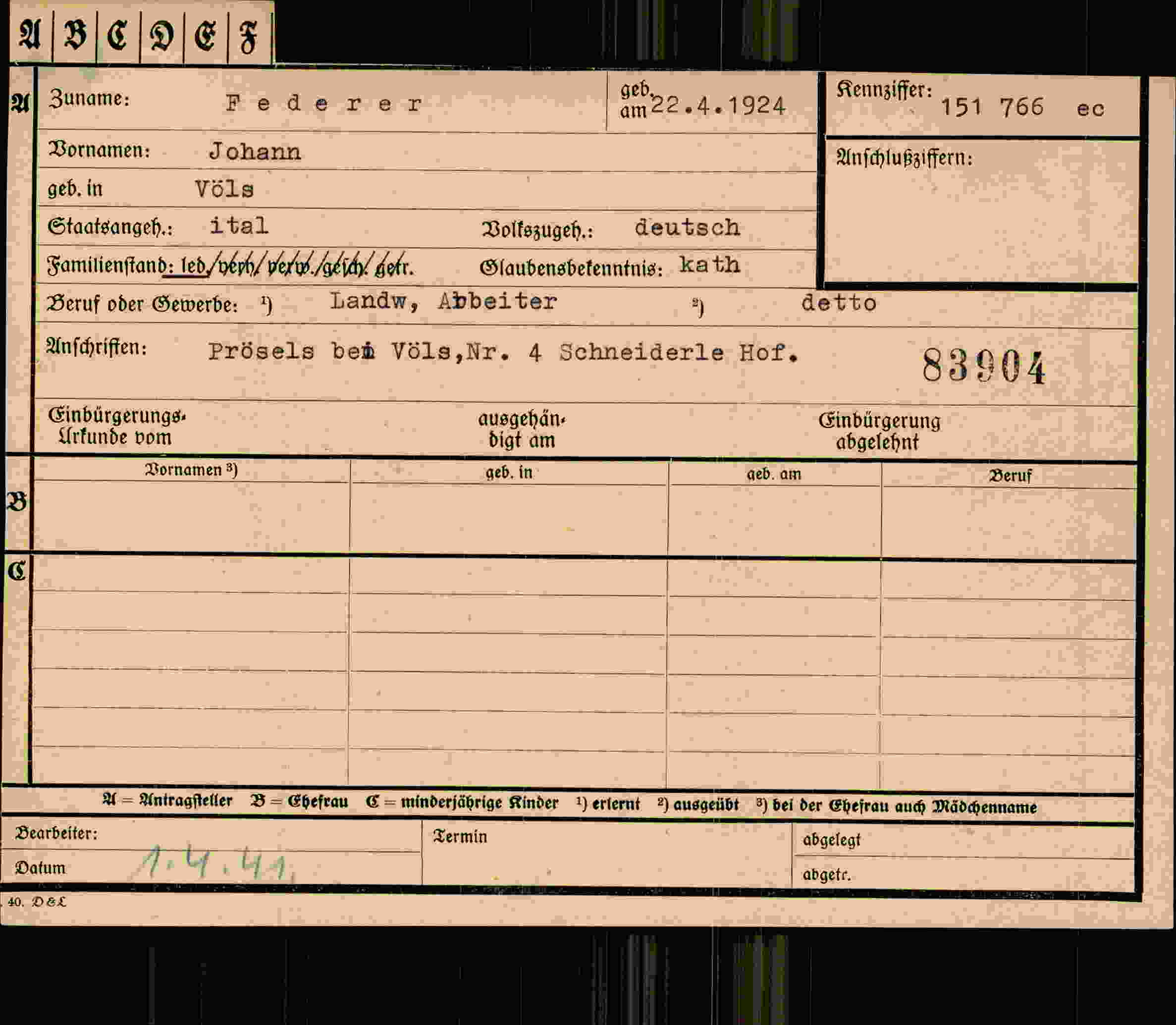 Dokument für Johann Federer