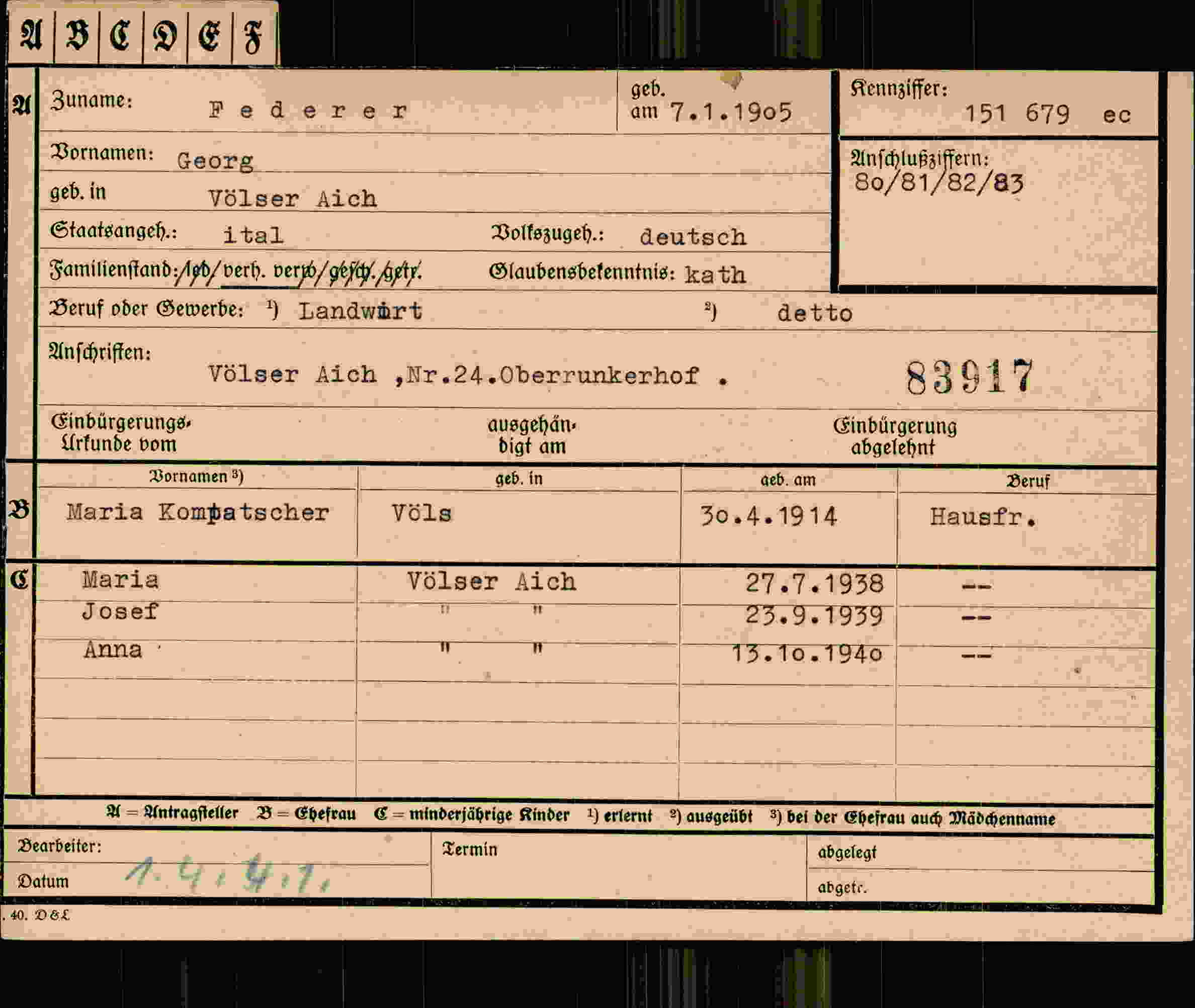 Vorderseite des Dokuments