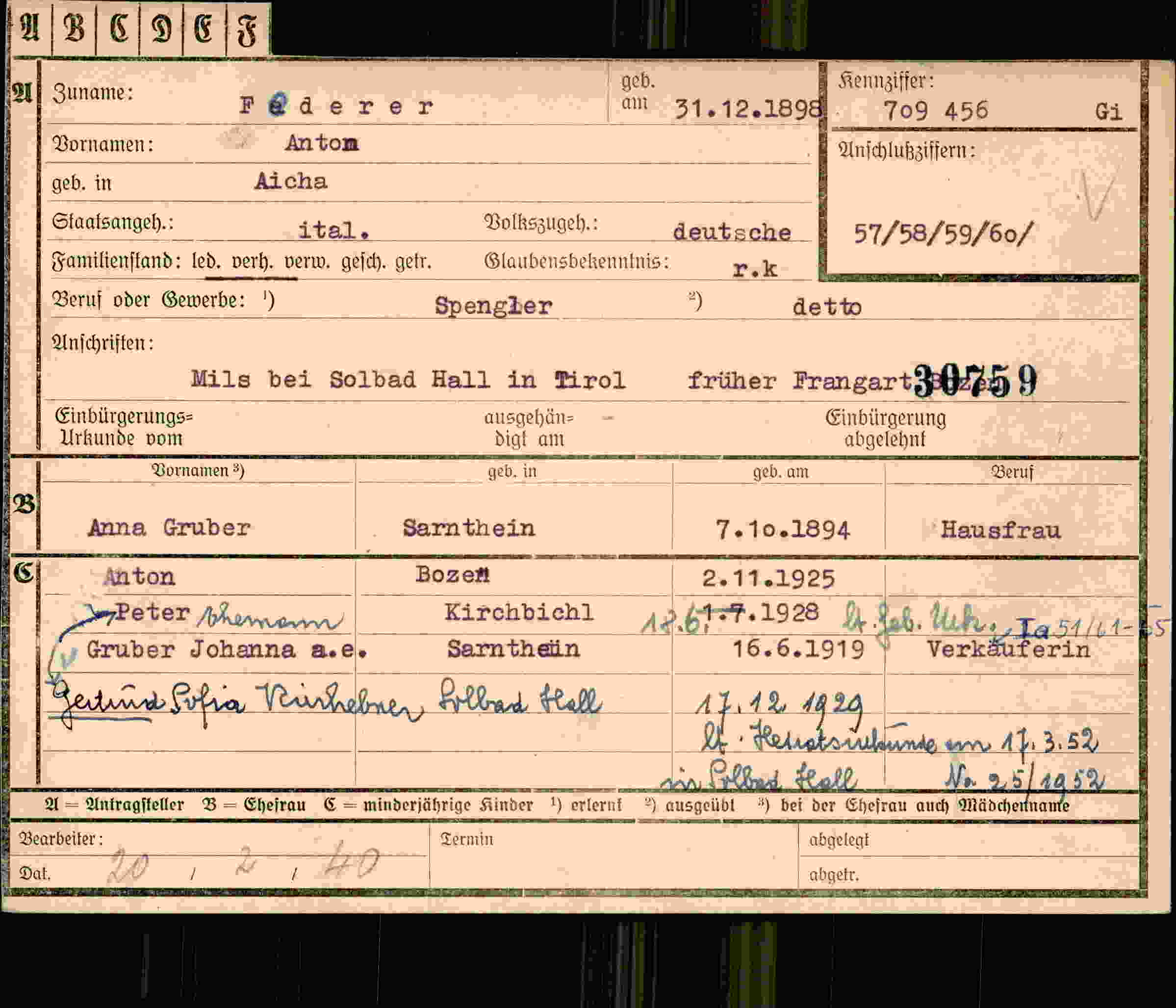 Dokument für Antom Faderer