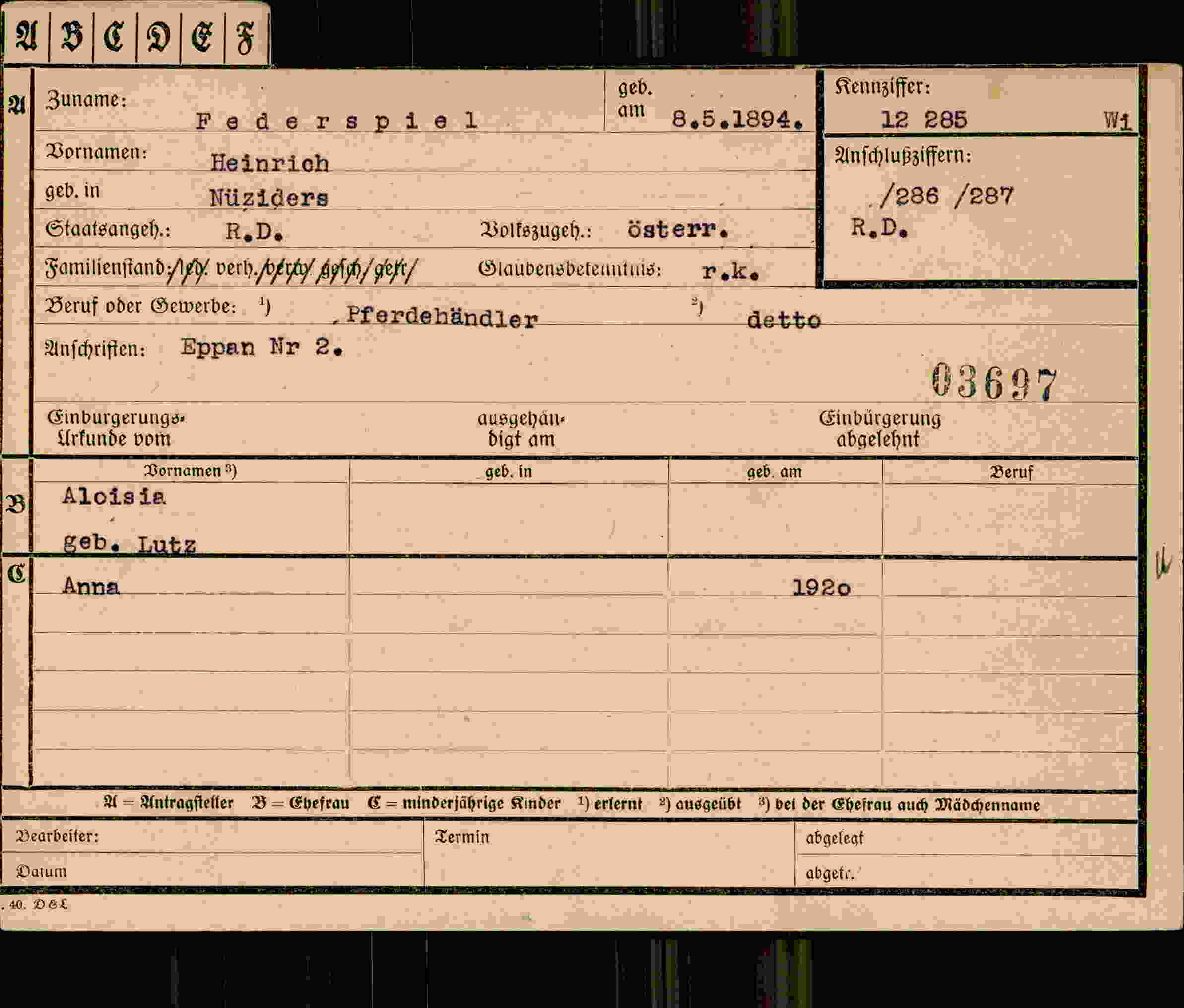 Dokument für Heinrich Federspiel