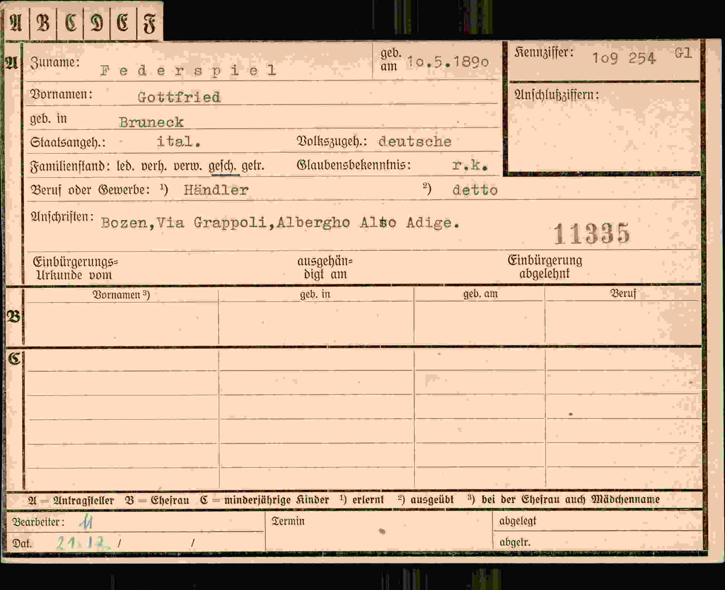 Dokument für Gottfried Federspiel
