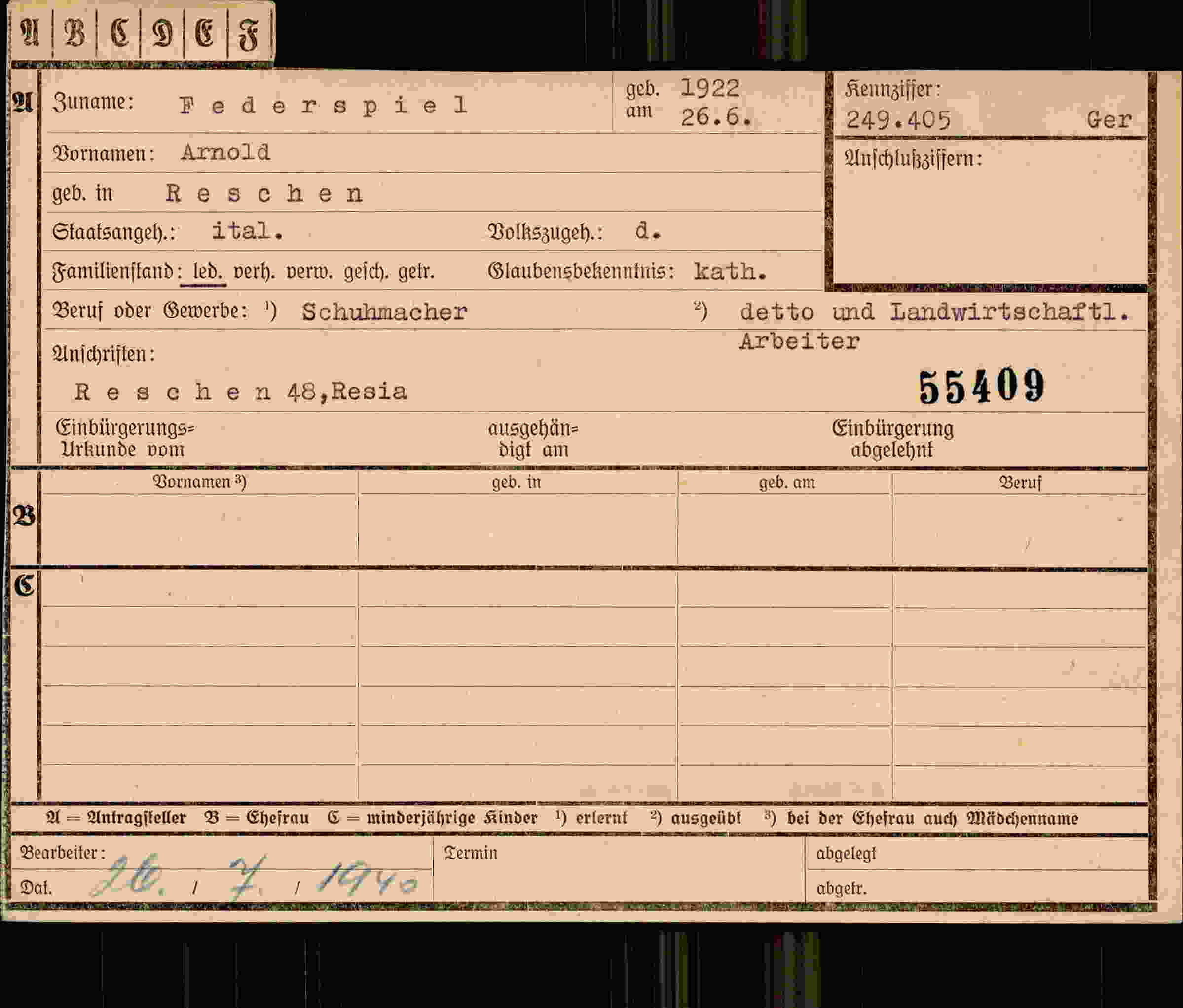 Dokument für Arnold Federspiel