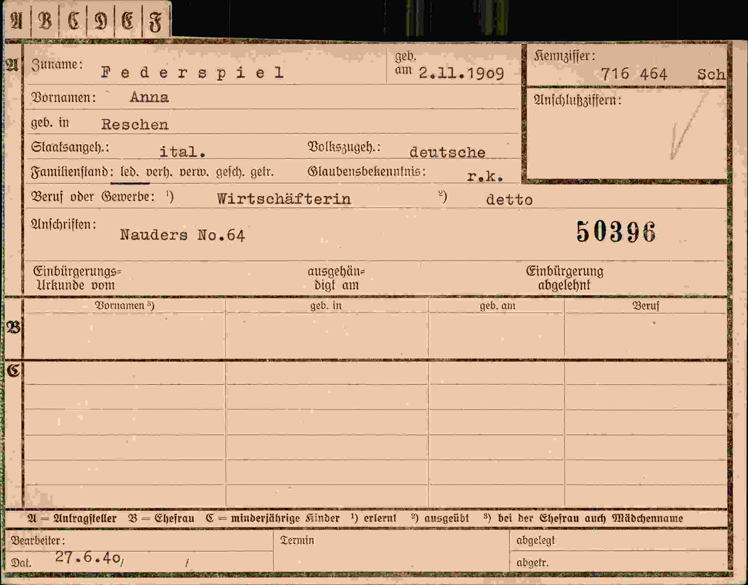 Dokument für Anna Federspiel