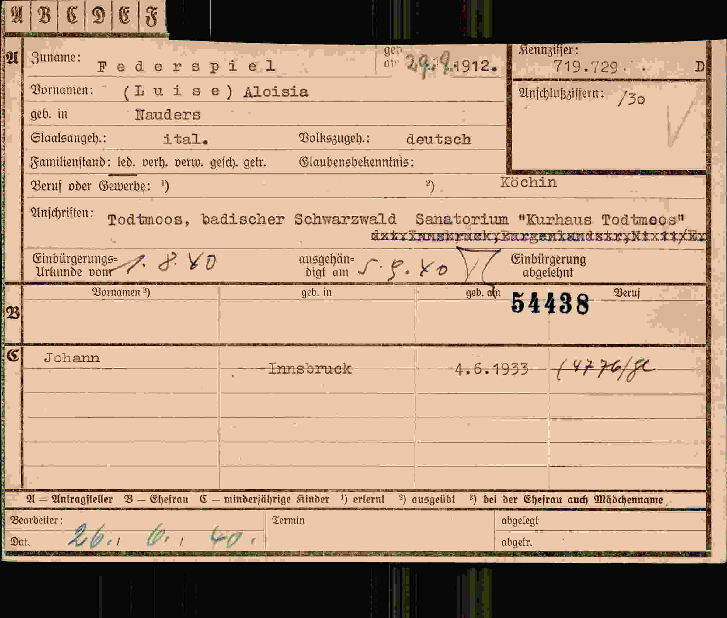 Dokument für Luise Aloisia Federspiel