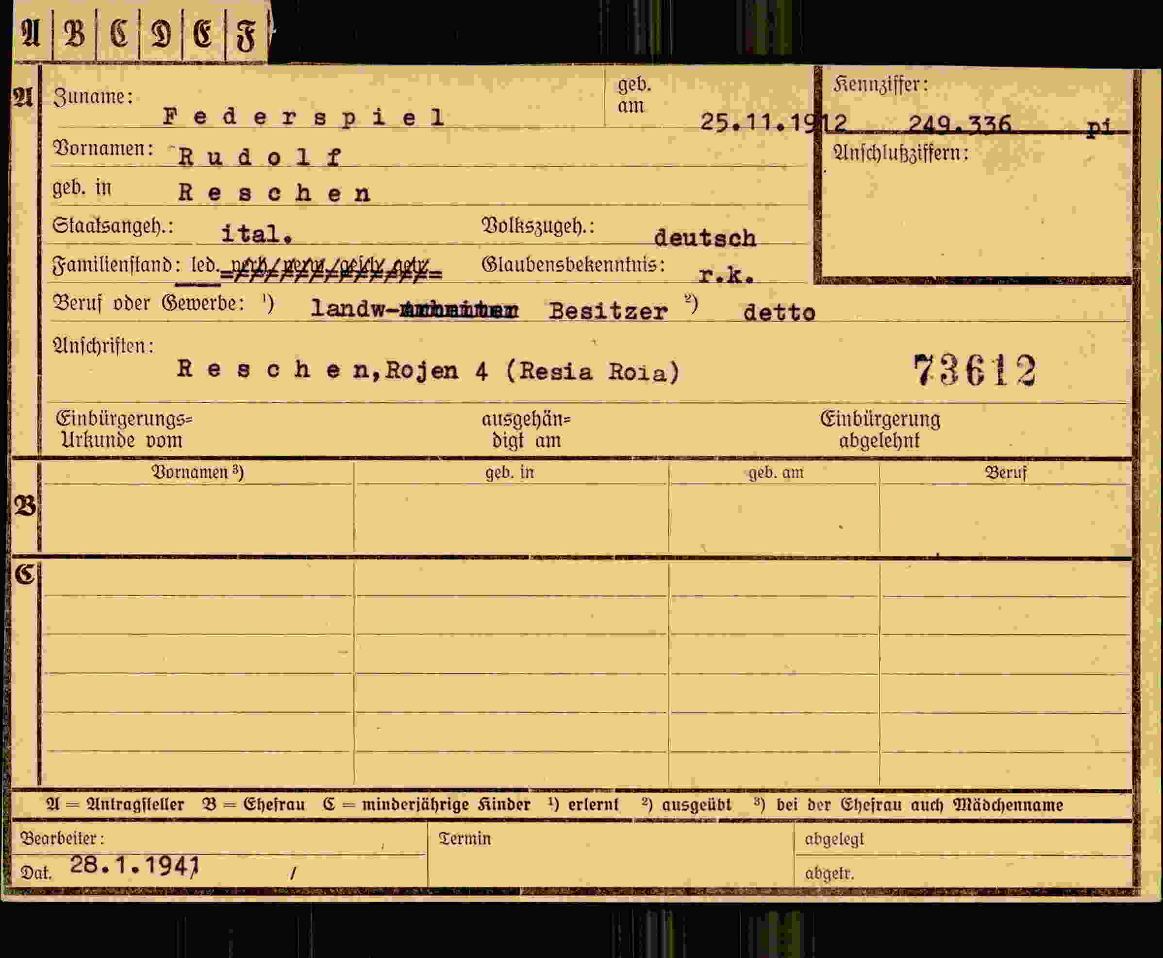 Dokument für Rudolf Federspiel