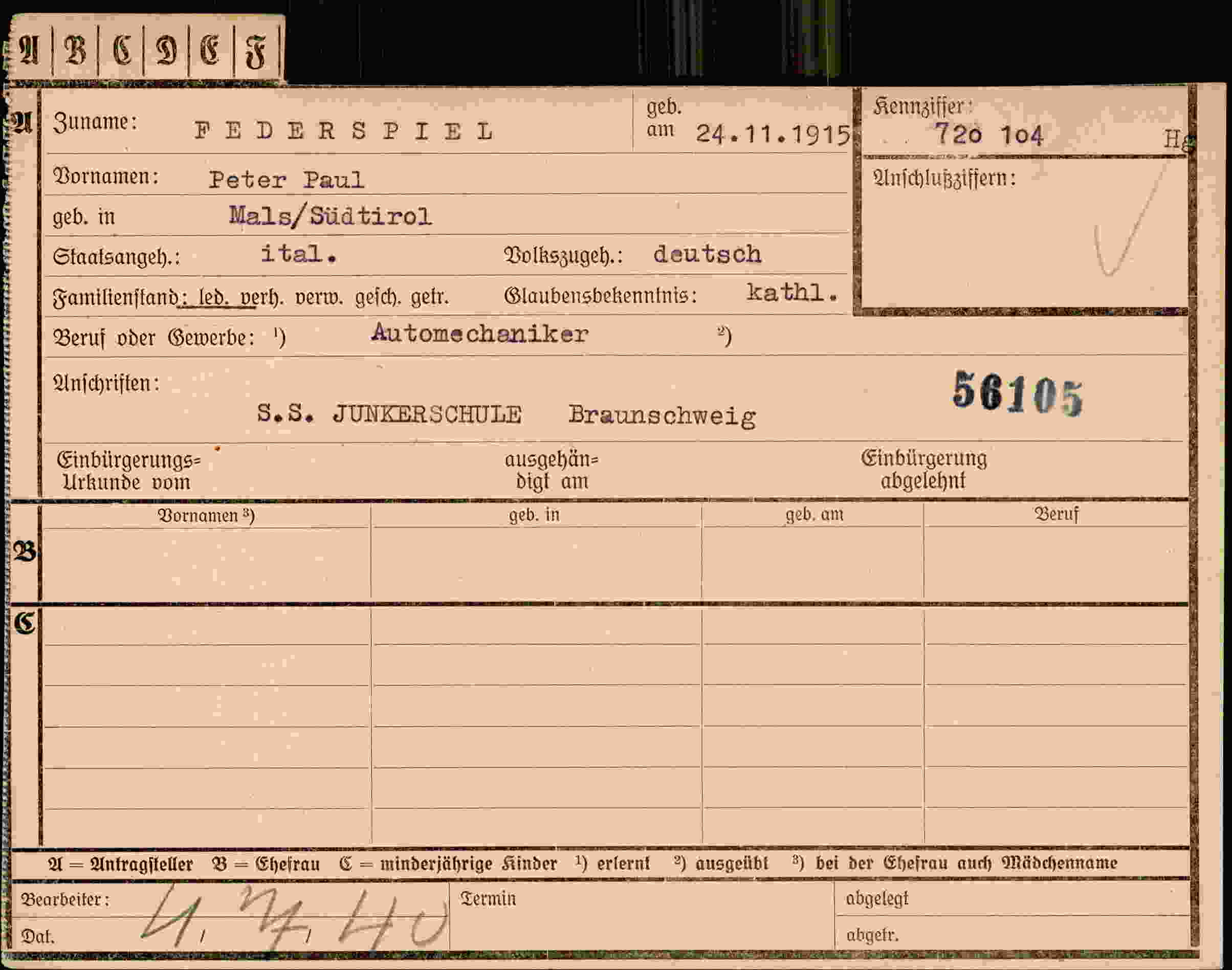 Dokument für Peter Paul Federspiel