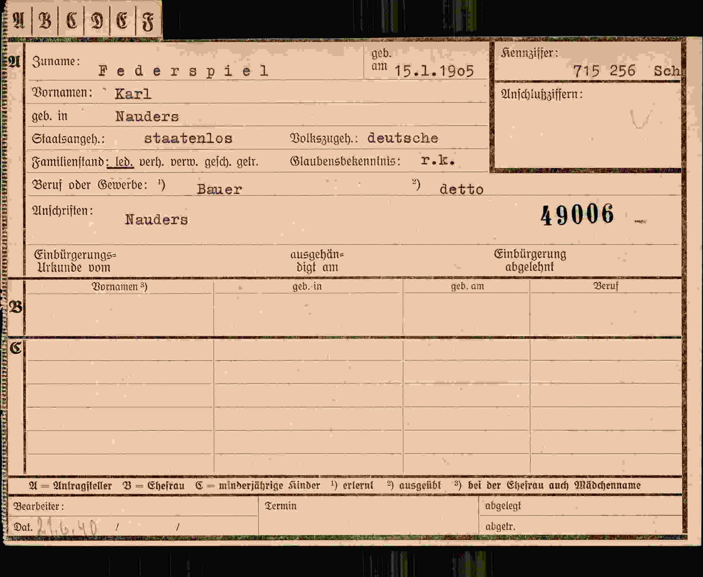 Dokument für Karl Federspiel
