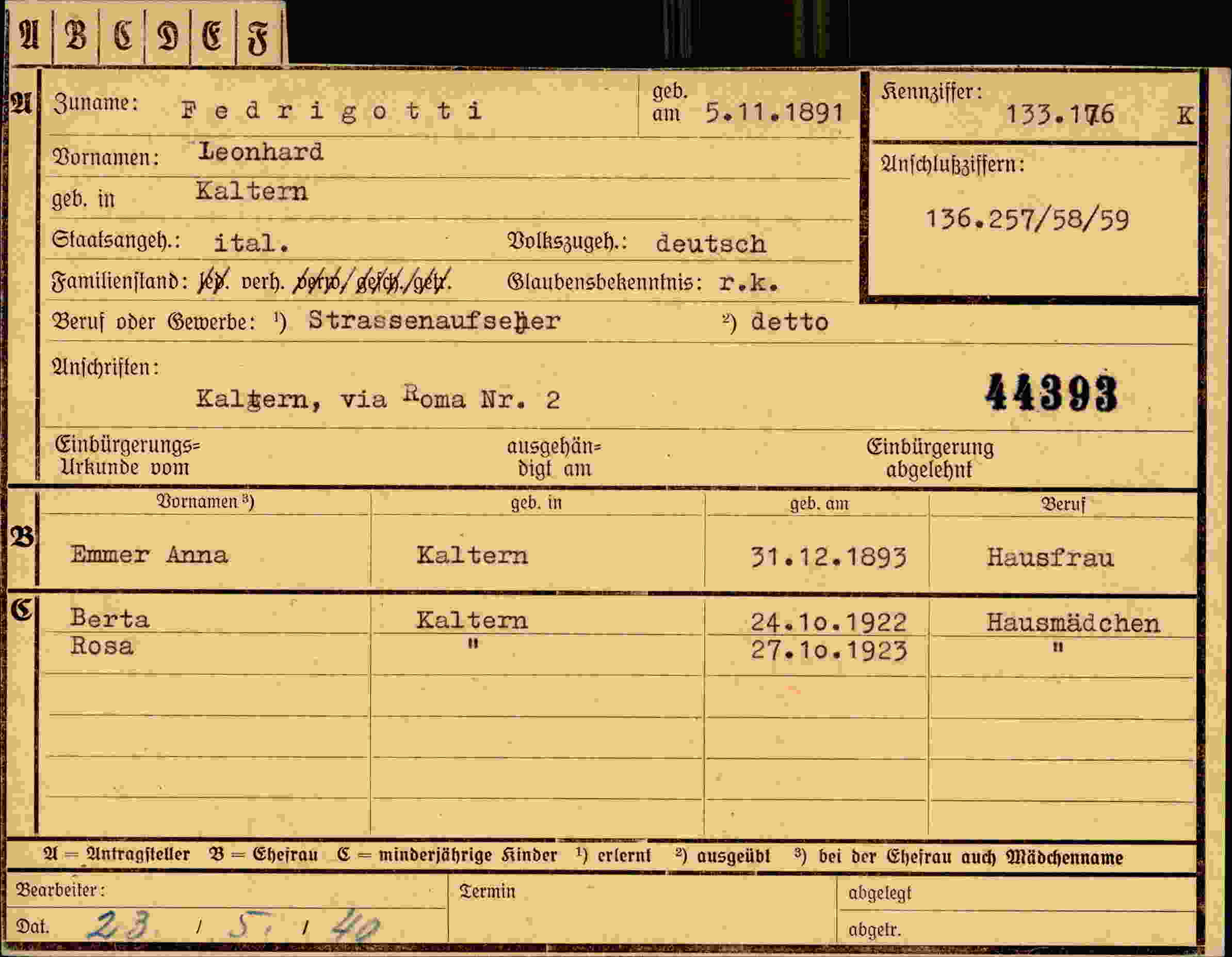 Dokument für Leonhard Fedrigotti