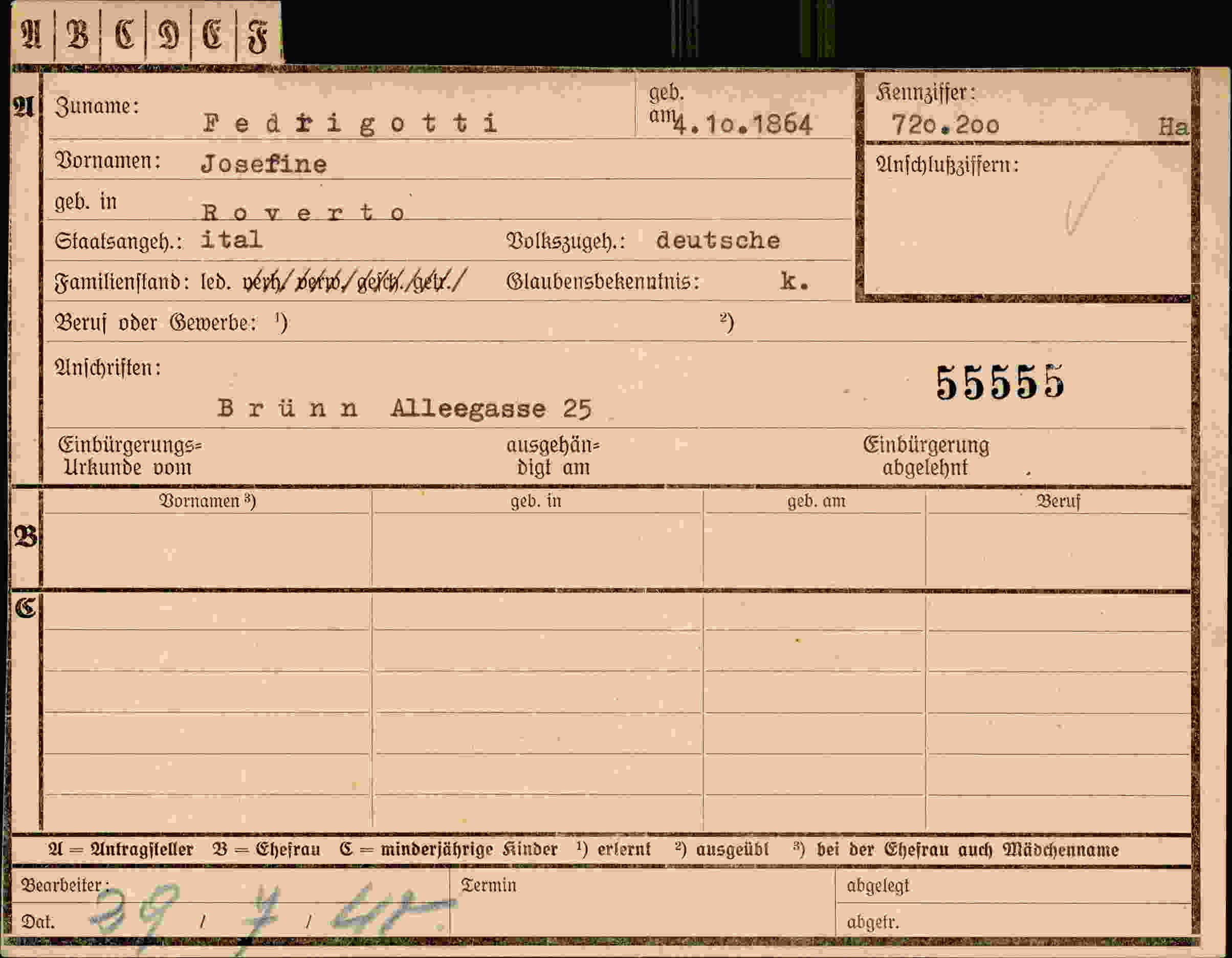 Dokument für Josefine Fedrigotti