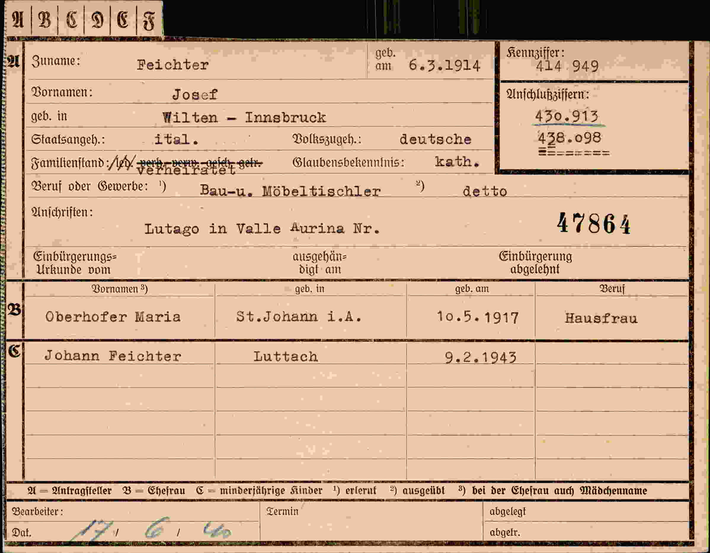 Dokument für Josef Feichter