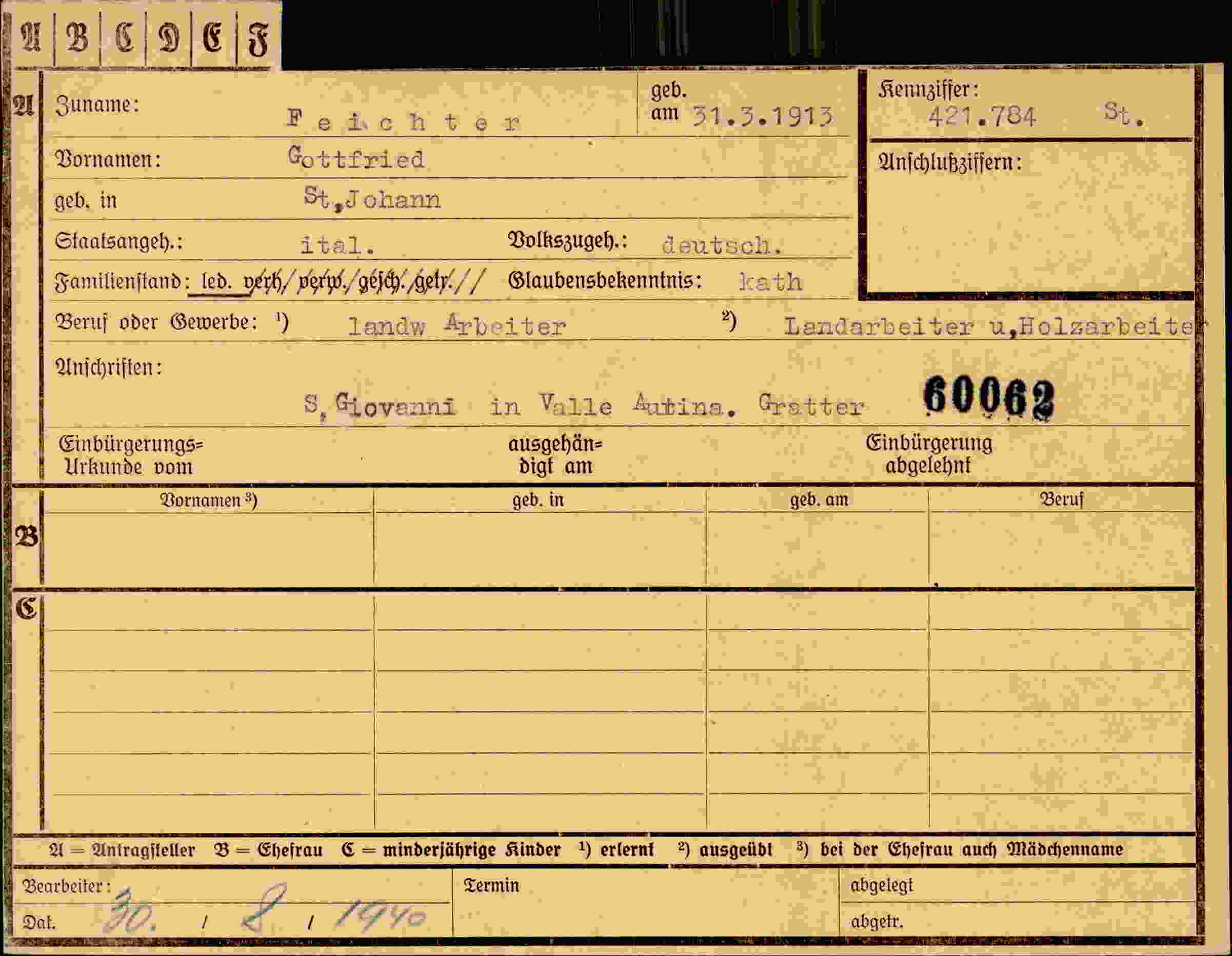 Dokument für Gottfried Feichter
