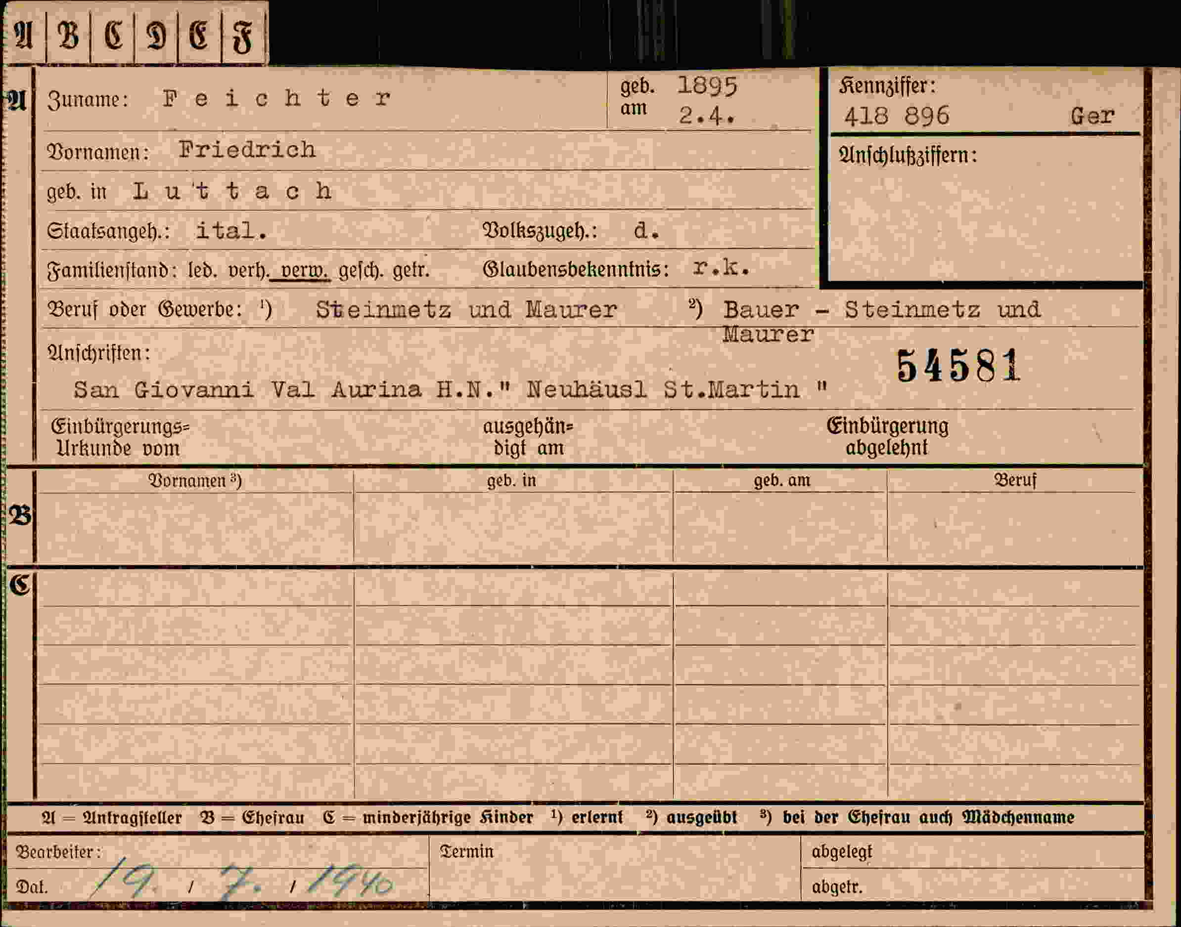 Dokument für Friedrich Feichter