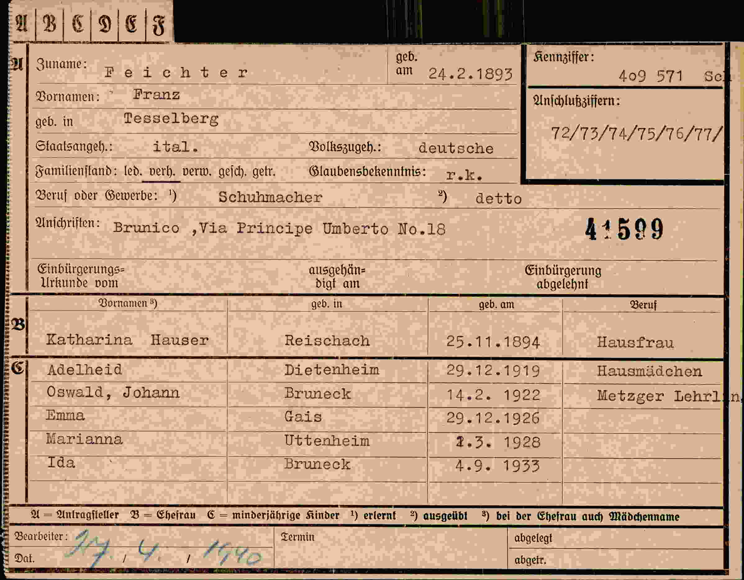 Dokument für Franz Feichter