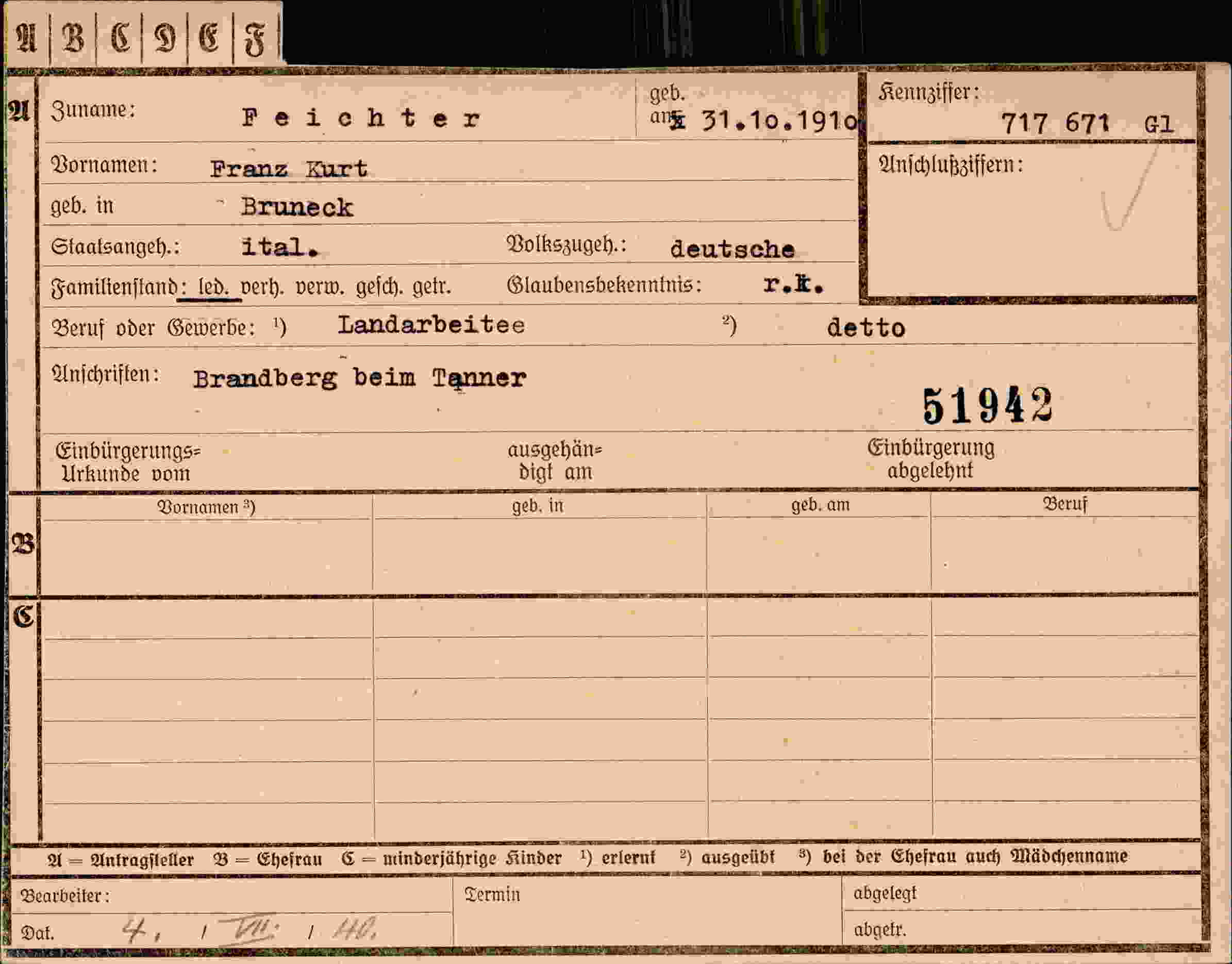 Dokument für Franz Kurt Feichter