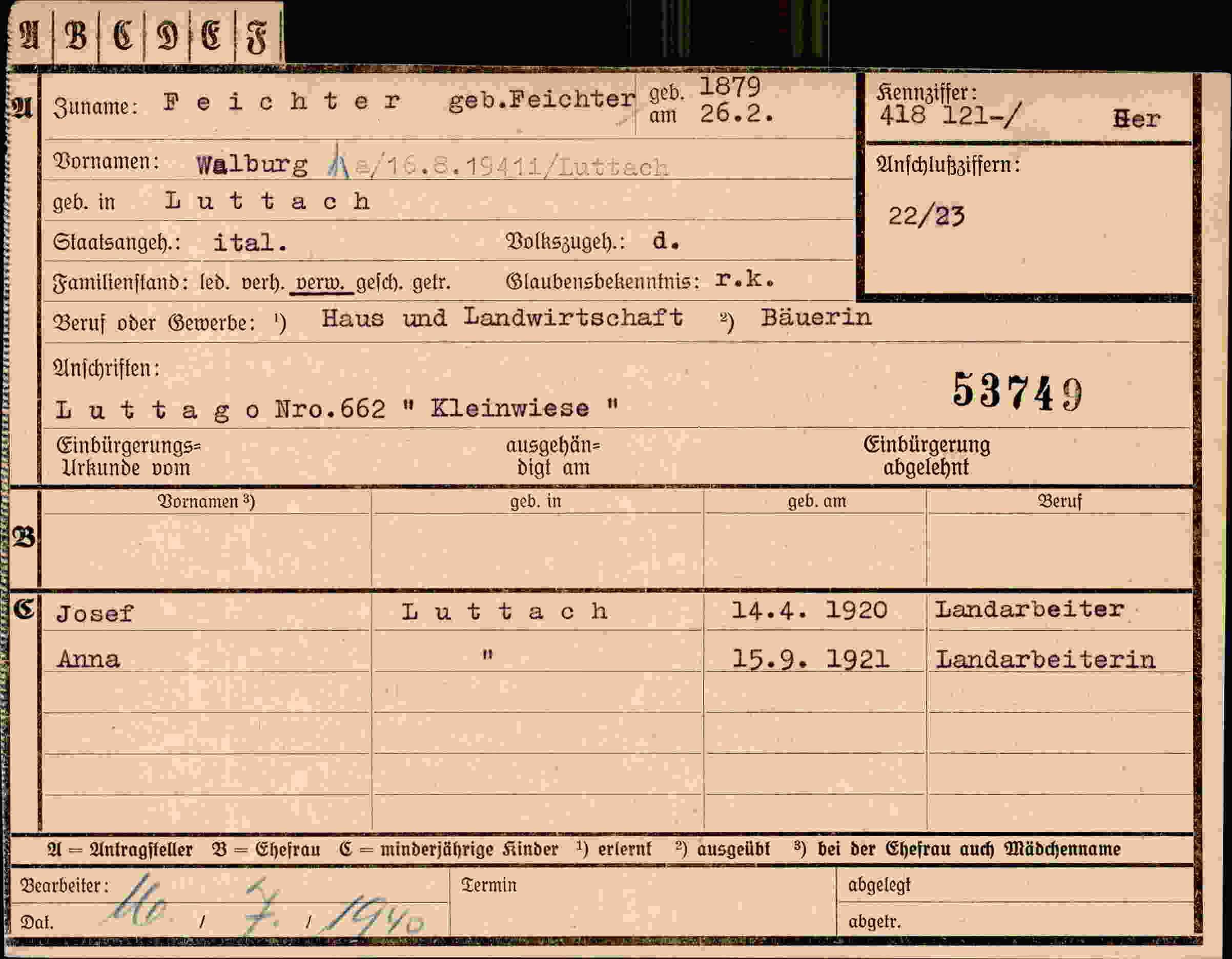 Vorderseite des Dokuments