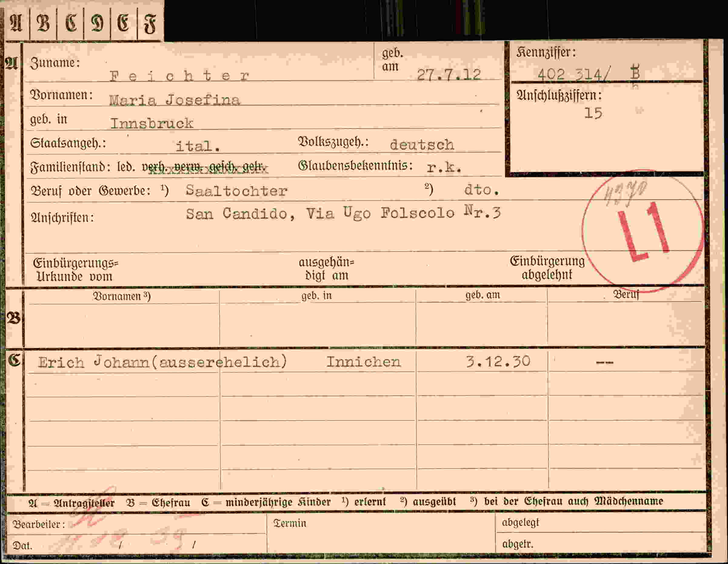 Dokument für Maria Josefina Feichter