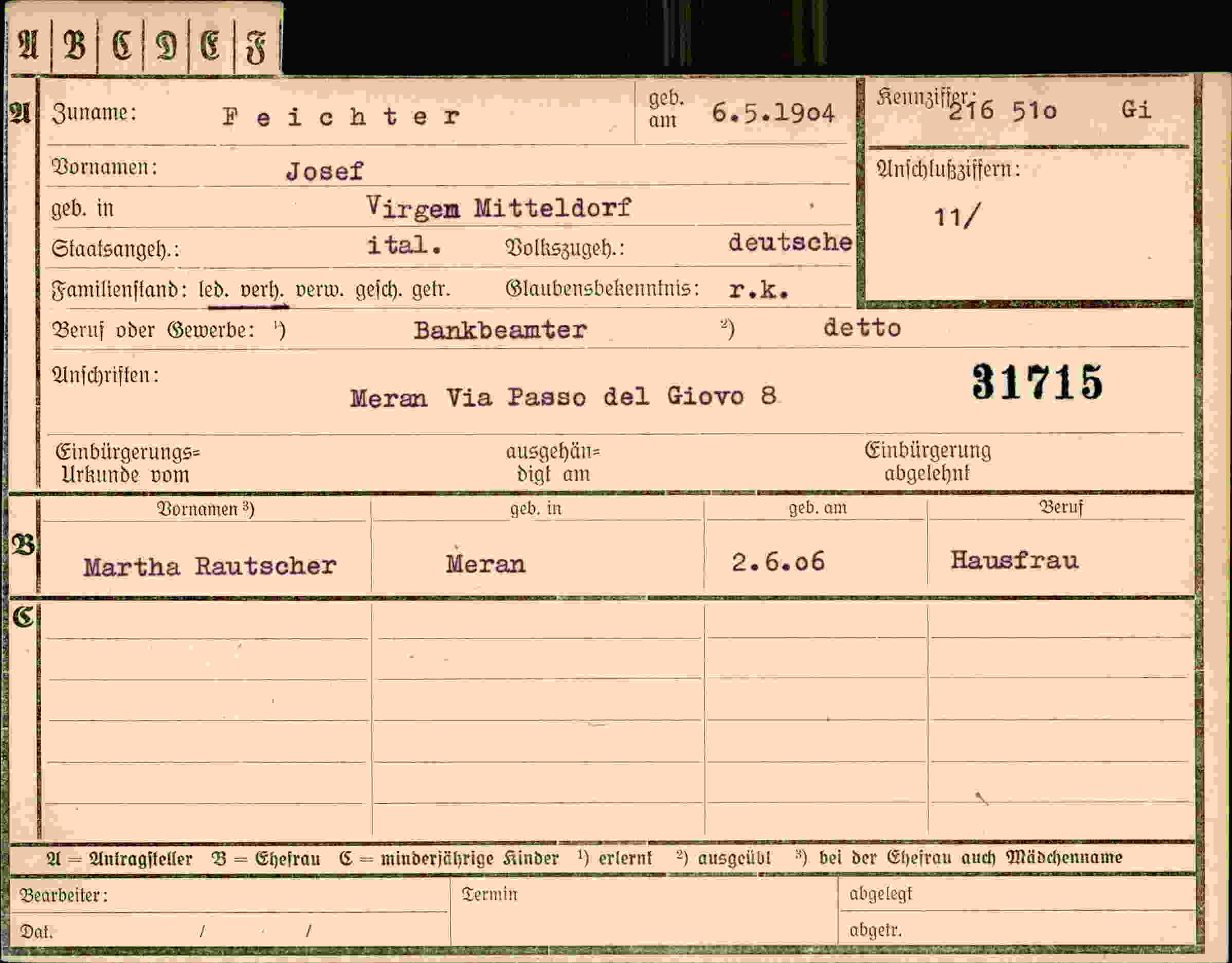 Dokument für Josef Feichter