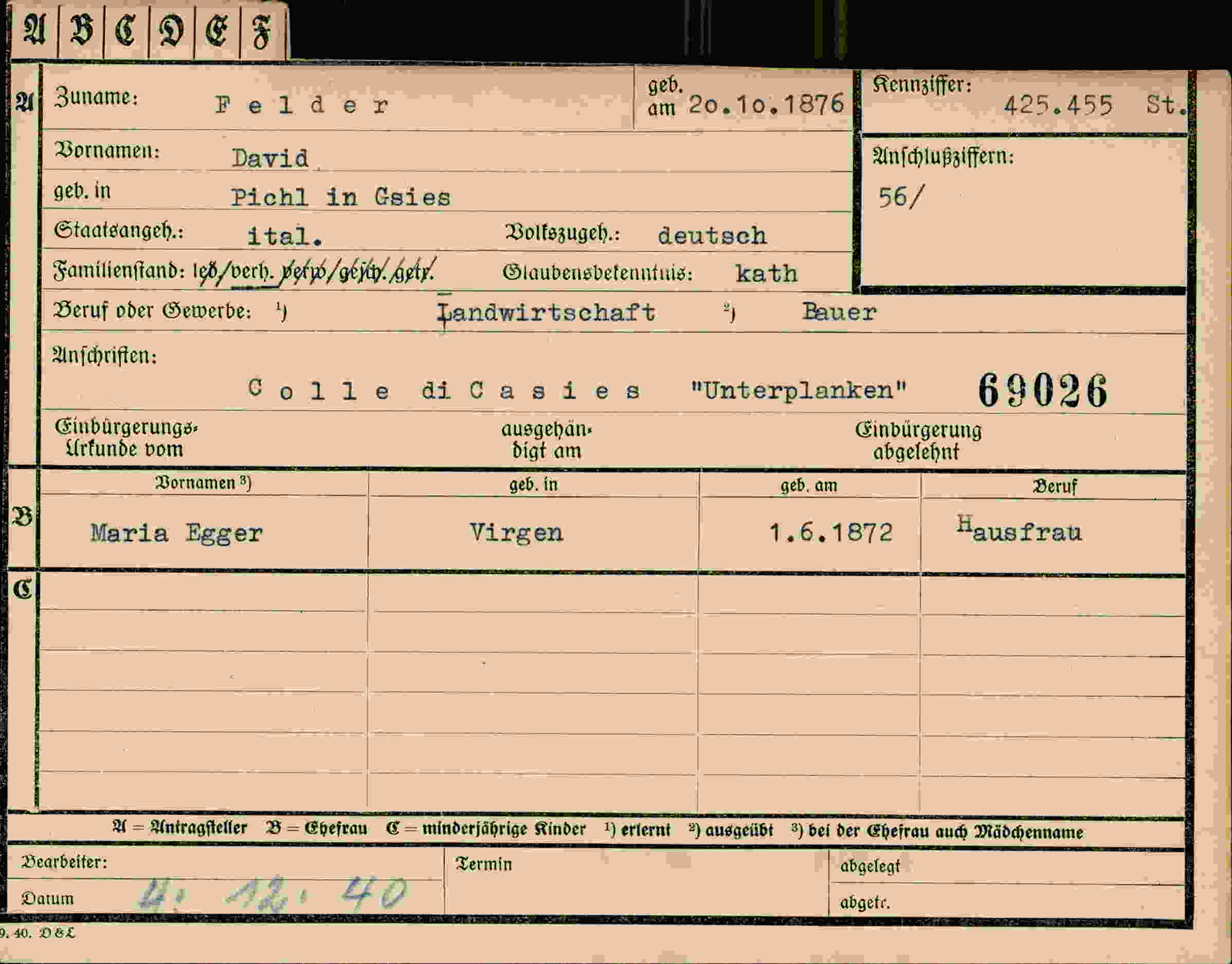 Vorderseite des Dokuments