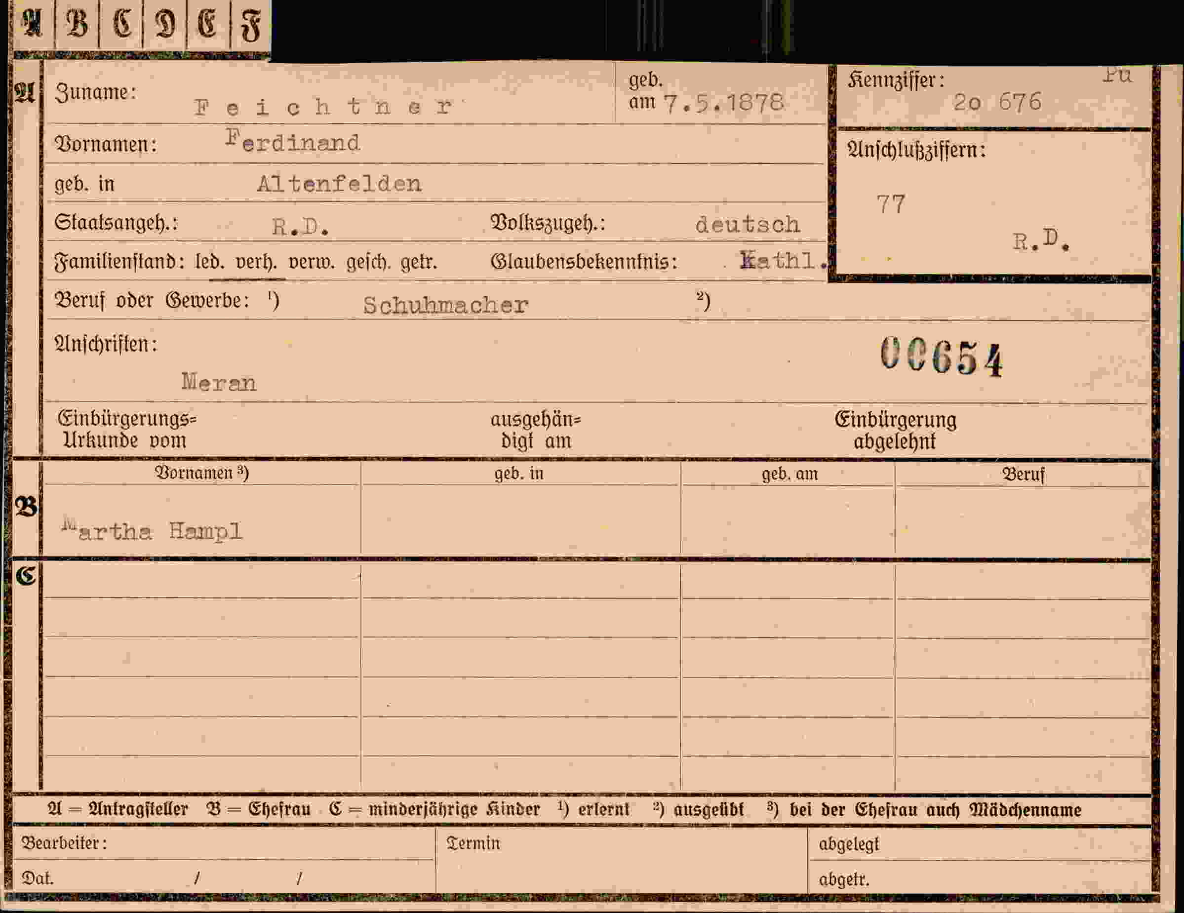 Dokument für Ferdinand Feichtner