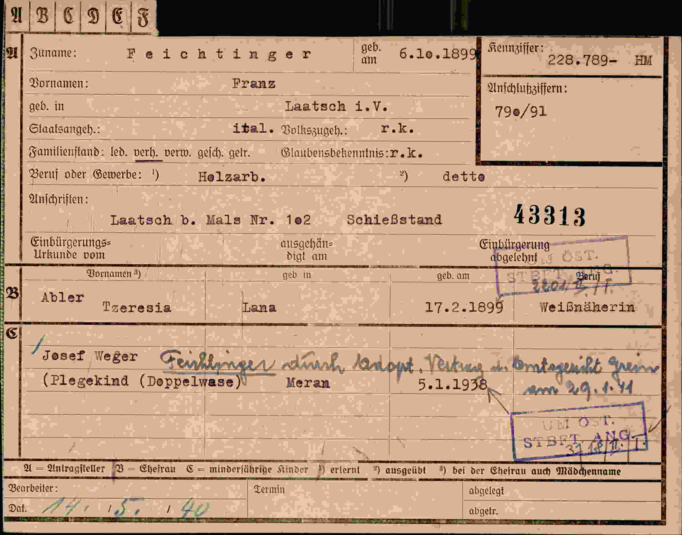 Dokument für Franz Feichtinger