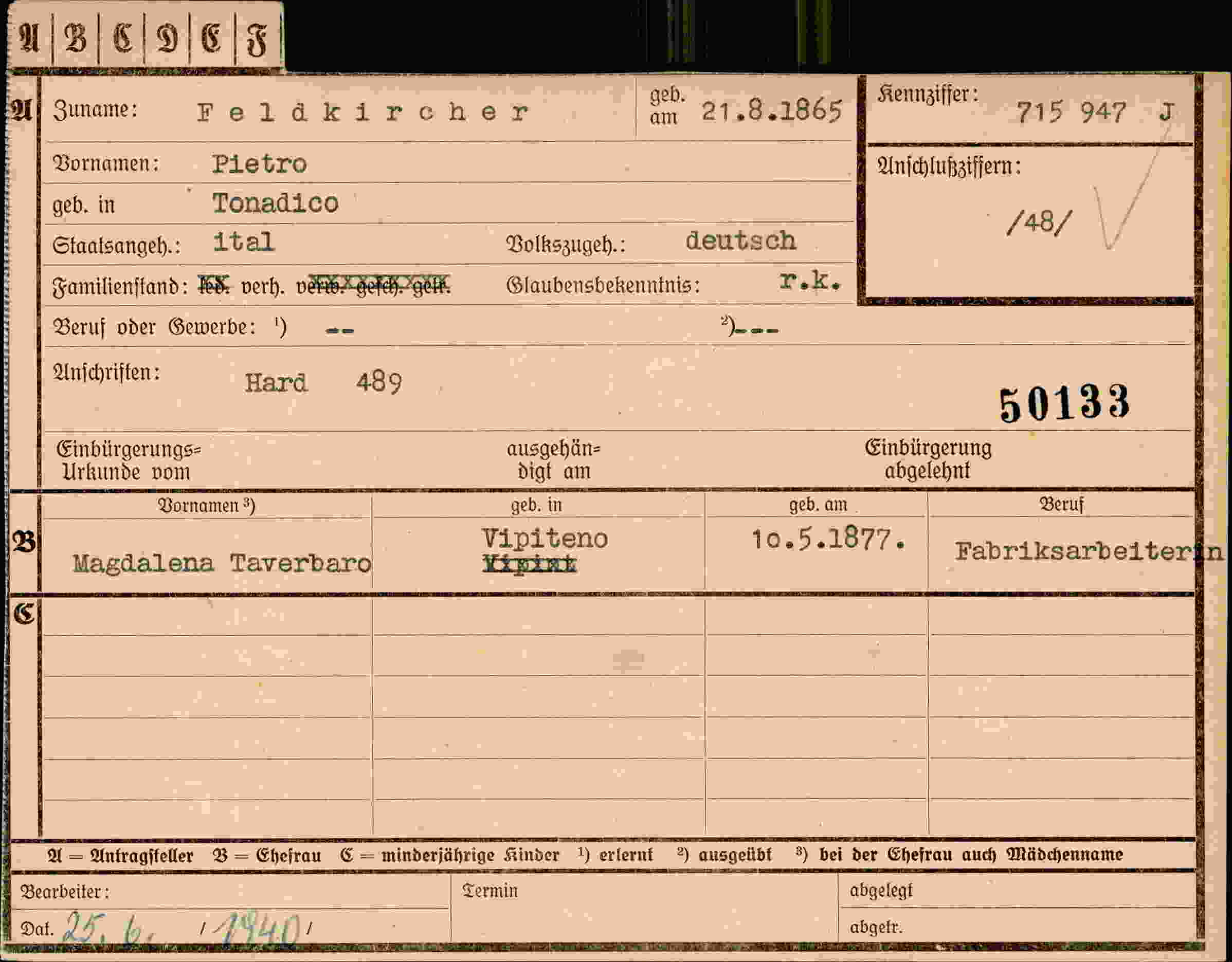 Dokument für Pietro Feldkircher