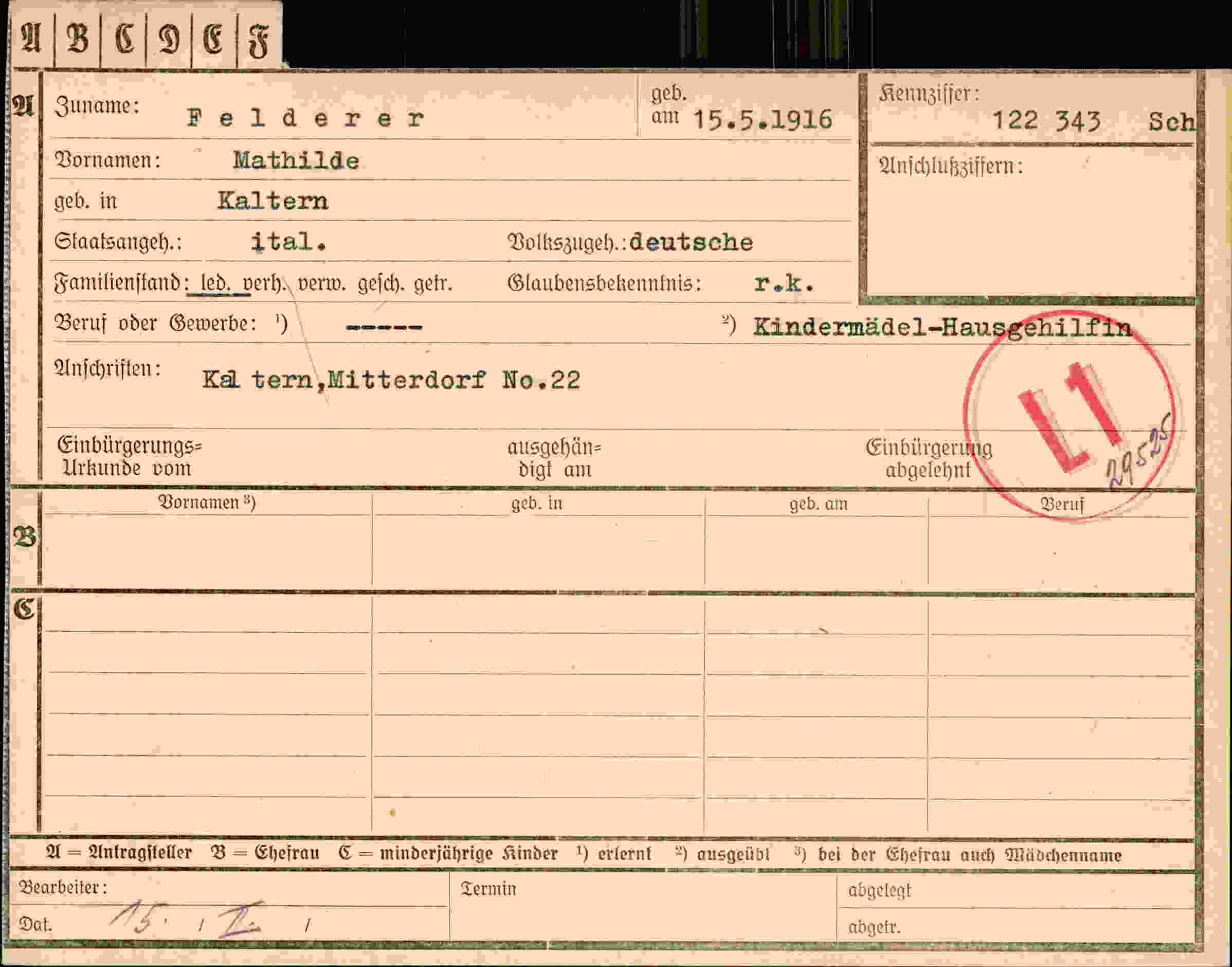 Dokument für Mathilde Felderer